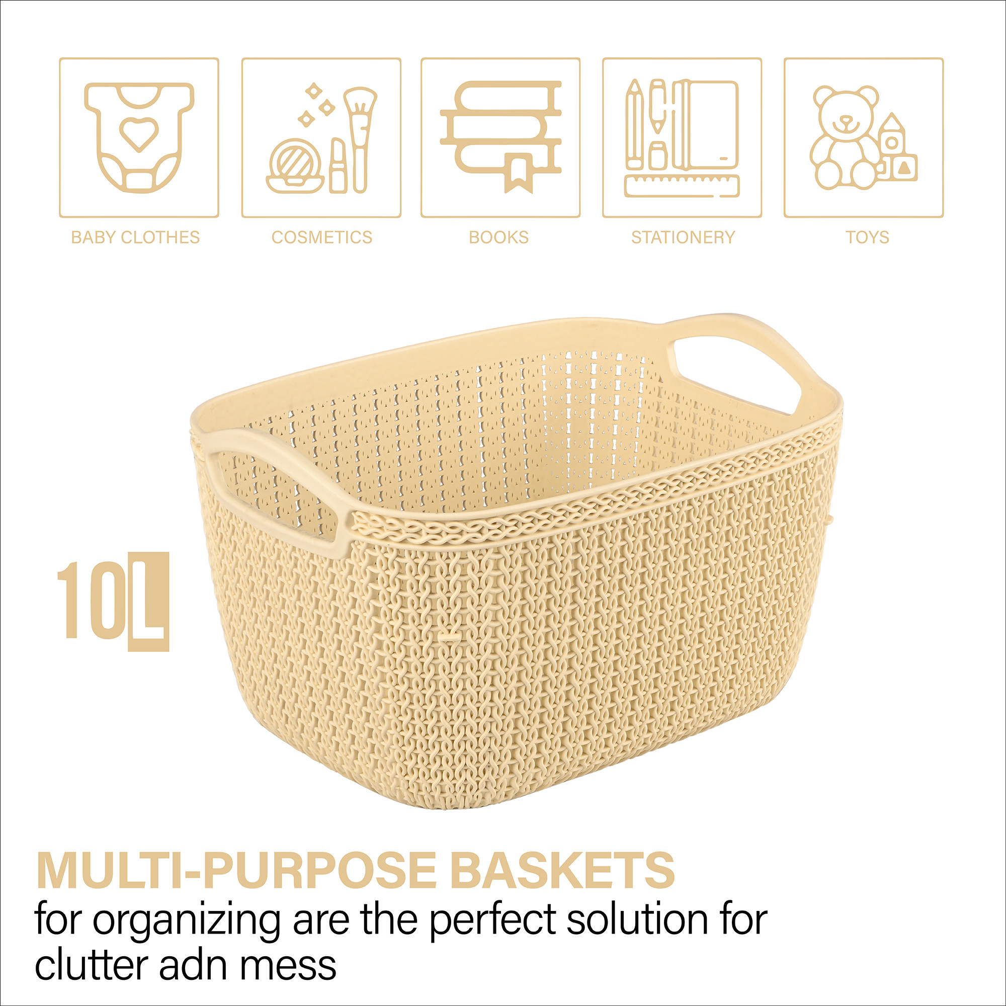 Kuber Industries 10 LTR Multi-Purpose Plastic Basket for Storage Q6  Spacious Pooja Item Holder  Fruit Tokari  Aesthetic Home Organizers for Kitchen  Bedroom  Cream