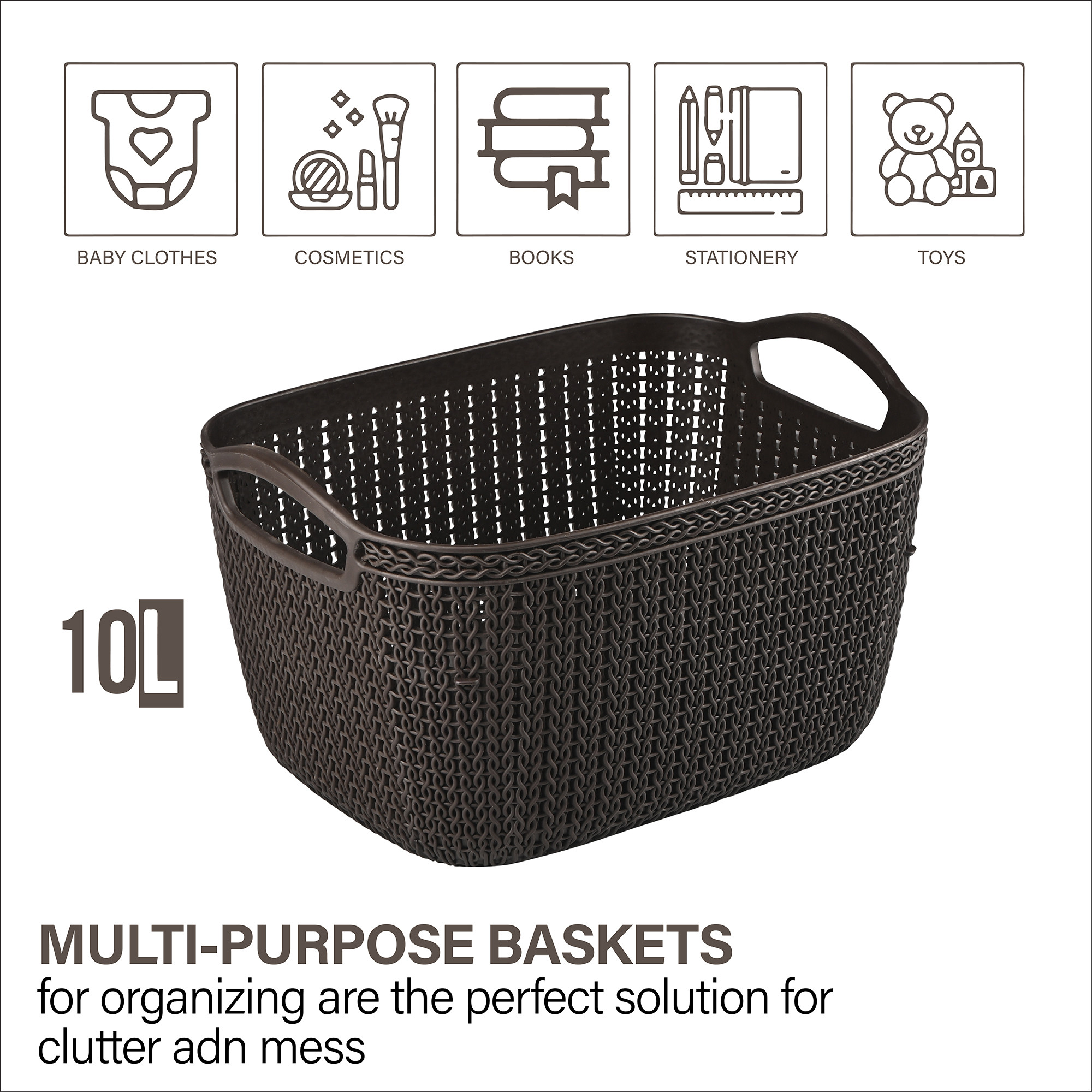 Kuber Industries 10 LTR Multi-Purpose Plastic Basket for Storage Q6  Spacious Pooja Item Holder  Fruit Tokari  Aesthetic Home Organizers for Kitchen  Bedroom  Brown