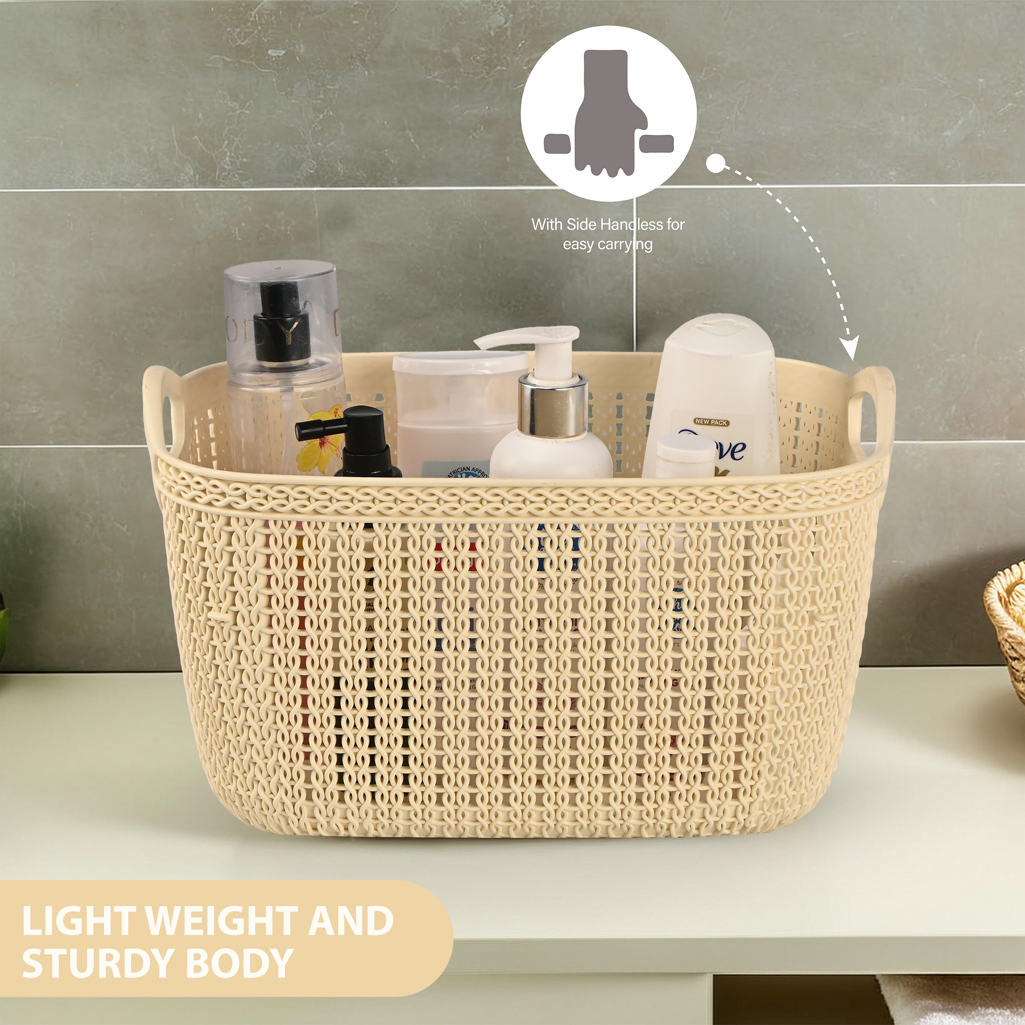 Kuber Industries 10 LTR Multi-Purpose Plastic Basket for Storage Q6  Spacious Pooja Item Holder  Fruit Tokari  Aesthetic Home Organizers for Kitchen  Bedroom  Cream