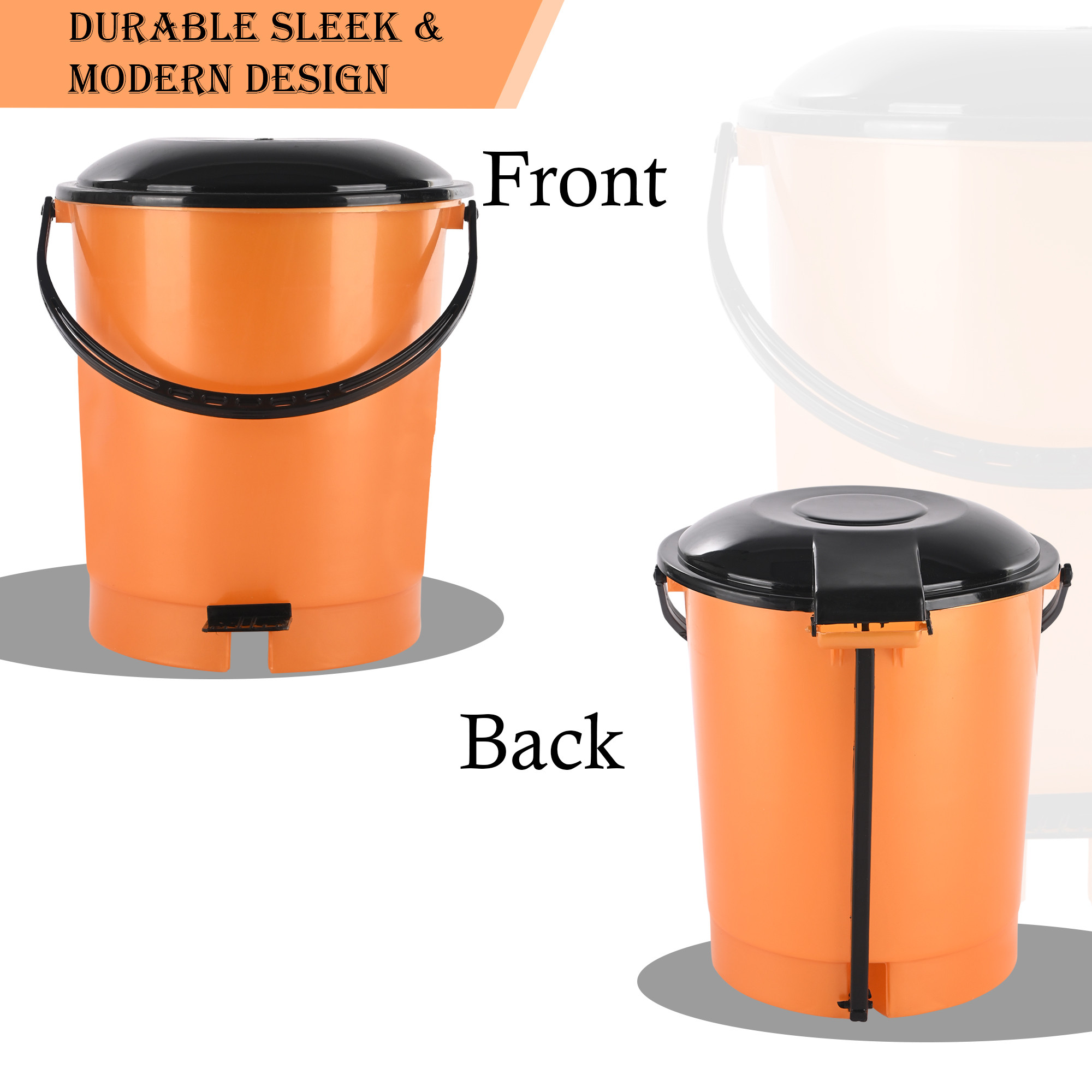 Kuber Industries 10 Ltr Plastic Dustbin for Home with Pedal Lid  Handle  Dustbin for Kitchen Bathroom  Office  Garbage Bin for Wet or Dry Waste  Check Dhakkan- Orange