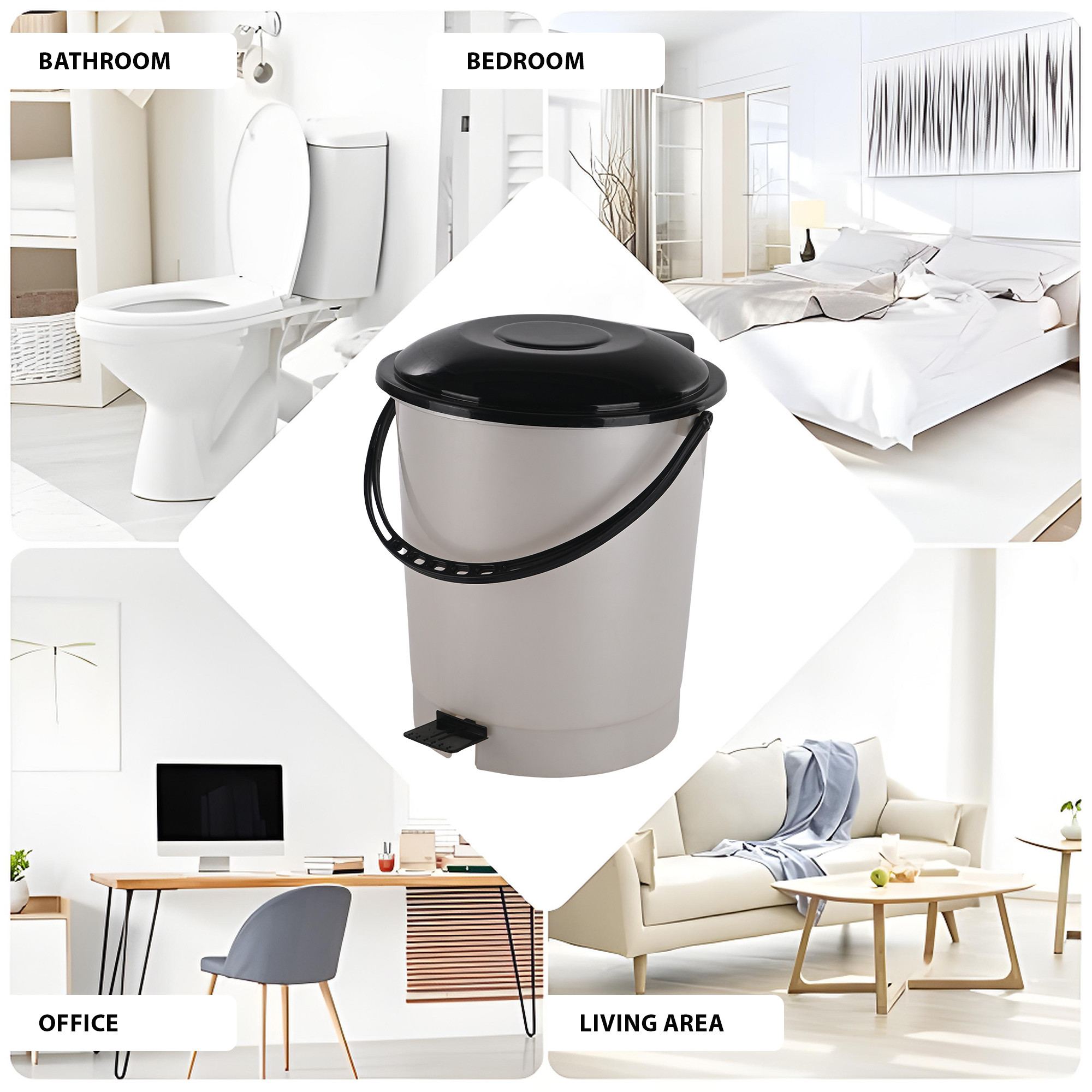 Kuber Industries 10 Ltr Plastic Dustbin for Home with Pedal Lid  Handle  Dustbin for Kitchen Bathroom  Office  Garbage Bin for Wet or Dry Waste  Check Dhakkan- White