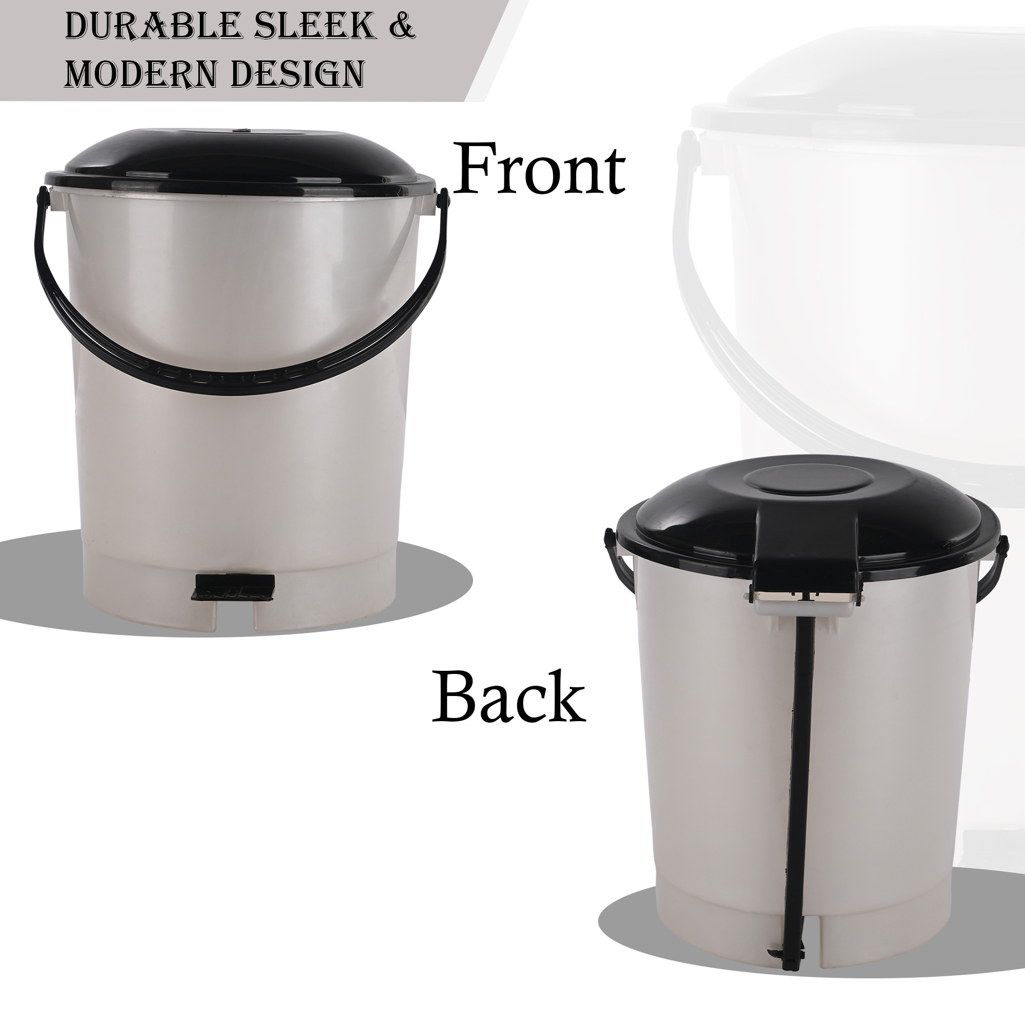 Kuber Industries 10 Ltr Plastic Dustbin for Home with Pedal Lid  Handle  Dustbin for Kitchen Bathroom  Office  Garbage Bin for Wet or Dry Waste  Check Dhakkan- White