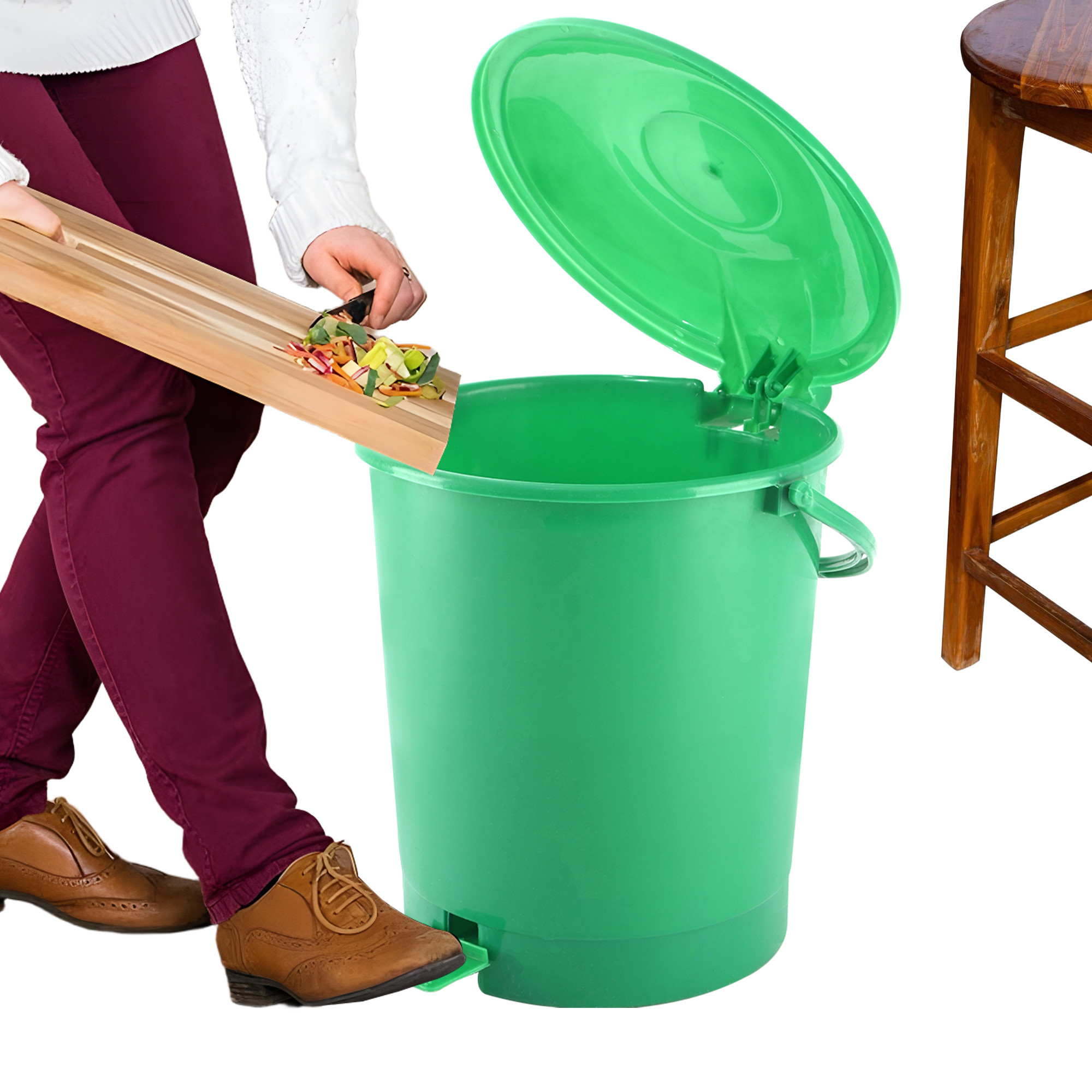 Kuber Industries 10 Ltr Plastic Pedal Dustbin With Handle  Lightweight  Multipurpose Garbage Waste Bin For Home Kitchen Bathroom  Office  Green