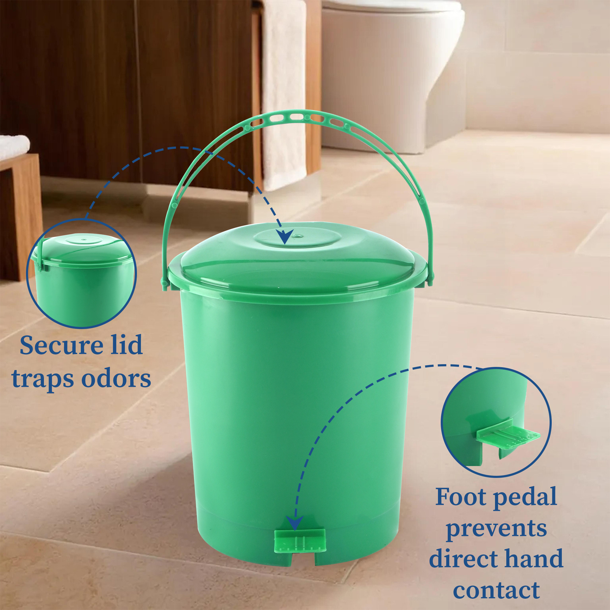 Kuber Industries 10 Ltr Plastic Pedal Dustbin With Handle  Lightweight  Multipurpose Garbage Waste Bin For Home Kitchen Bathroom  Office  Green