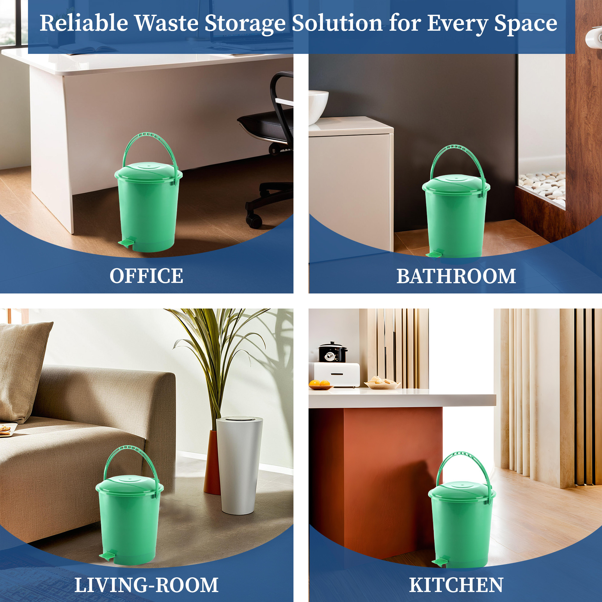 Kuber Industries 10 Ltr Plastic Pedal Dustbin With Handle  Lightweight  Multipurpose Garbage Waste Bin For Home Kitchen Bathroom  Office  Green