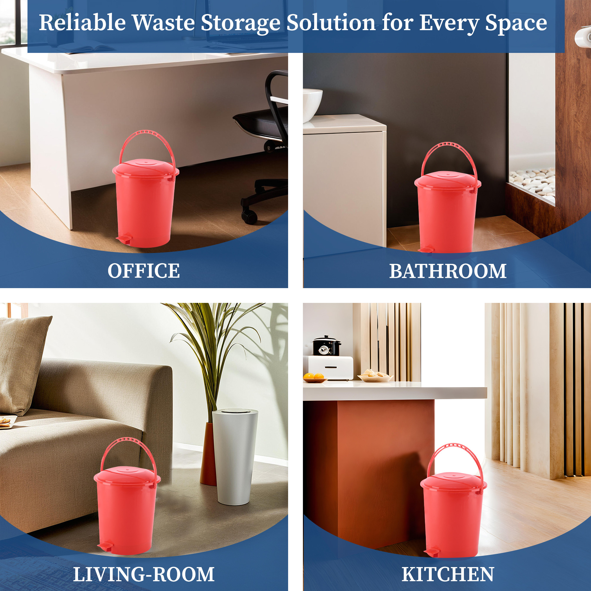 Kuber Industries 10 Ltr Plastic Pedal Dustbin With Handle  Lightweight  Multipurpose Garbage Waste Bin For Home Kitchen Bathroom  Office  Red