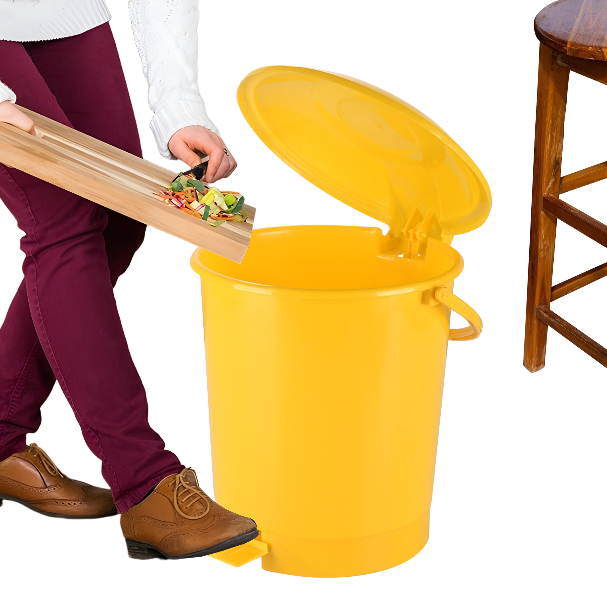 Kuber Industries 10 Ltr Plastic Pedal Dustbin With Handle  Lightweight  Multipurpose Garbage Waste Bin For Home Kitchen Bathroom  Office  Yellow