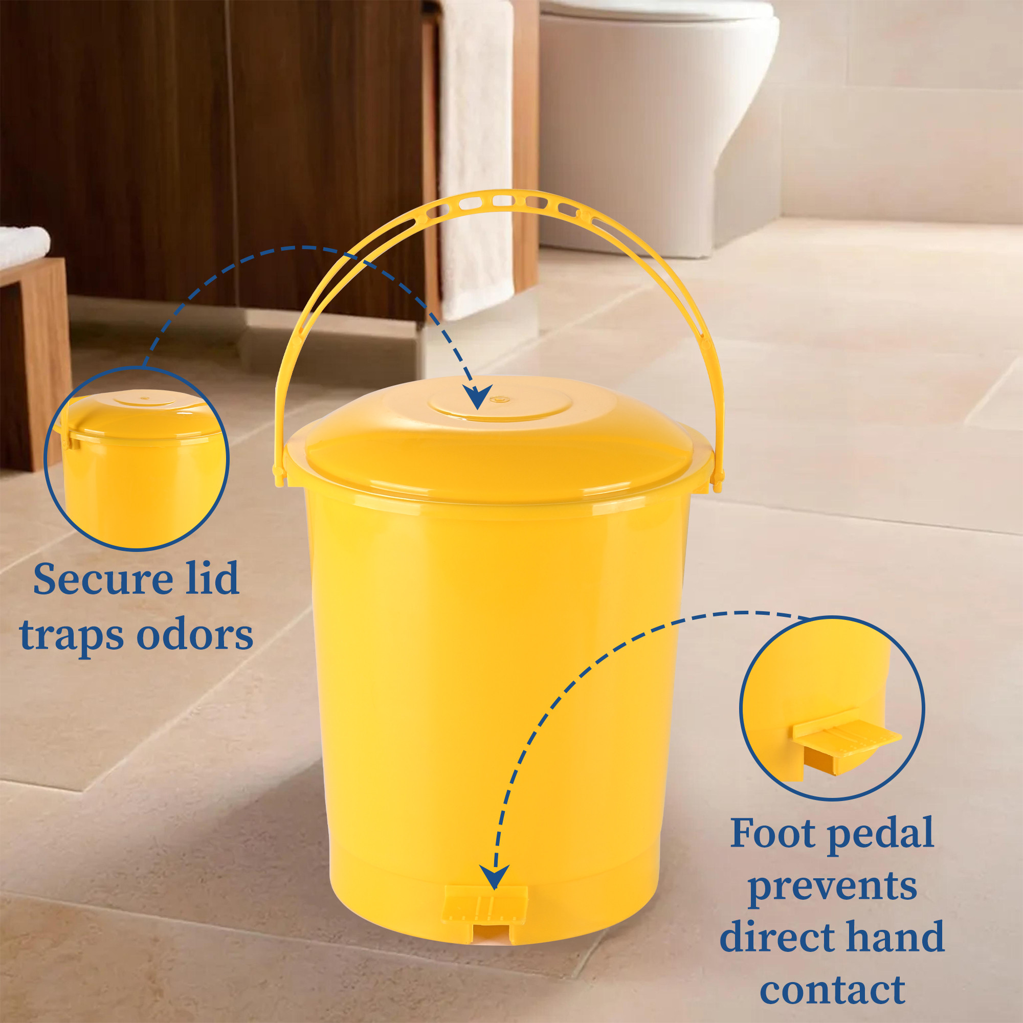 Kuber Industries 10 Ltr Plastic Pedal Dustbin With Handle  Lightweight  Multipurpose Garbage Waste Bin For Home Kitchen Bathroom  Office  Yellow
