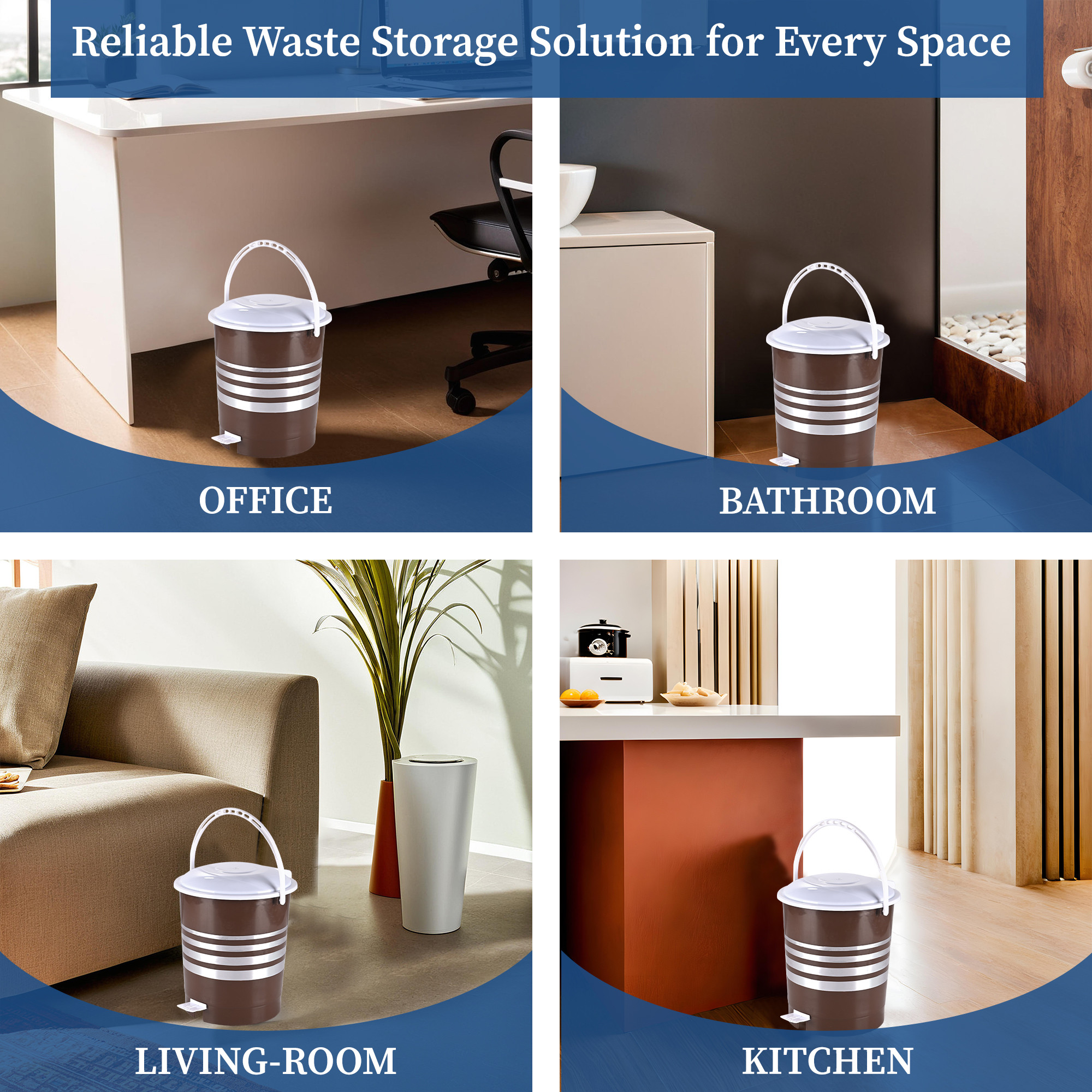 Kuber Industries 10 Ltr Plastic Pedal Dustbin With Handle  Lightweight  Multipurpose Garbage Waste Bin For Home Kitchen Bathroom  Office  Brown  White