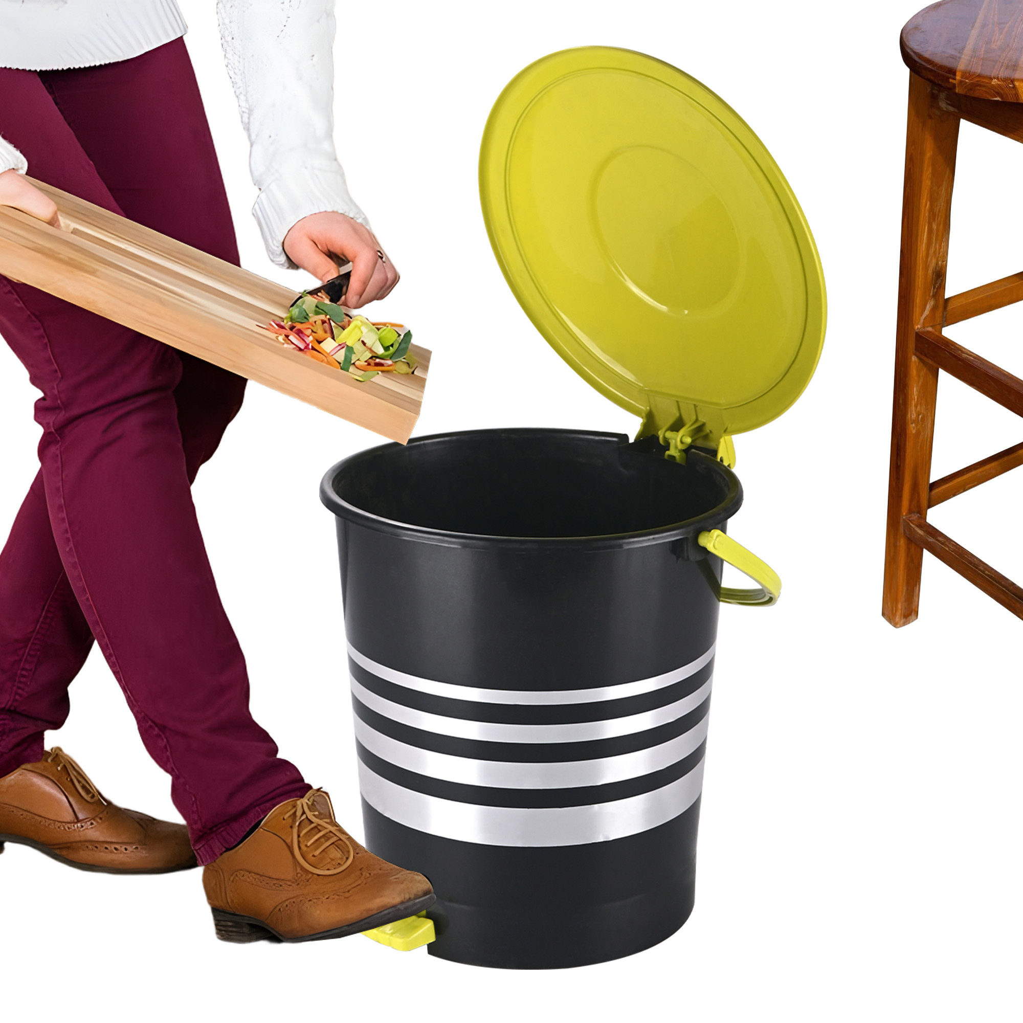 Kuber Industries 10 Ltr Plastic Pedal Dustbin With Handle  Lightweight  Multipurpose Garbage Waste Bin For Home Kitchen Bathroom  Office  Black  Green