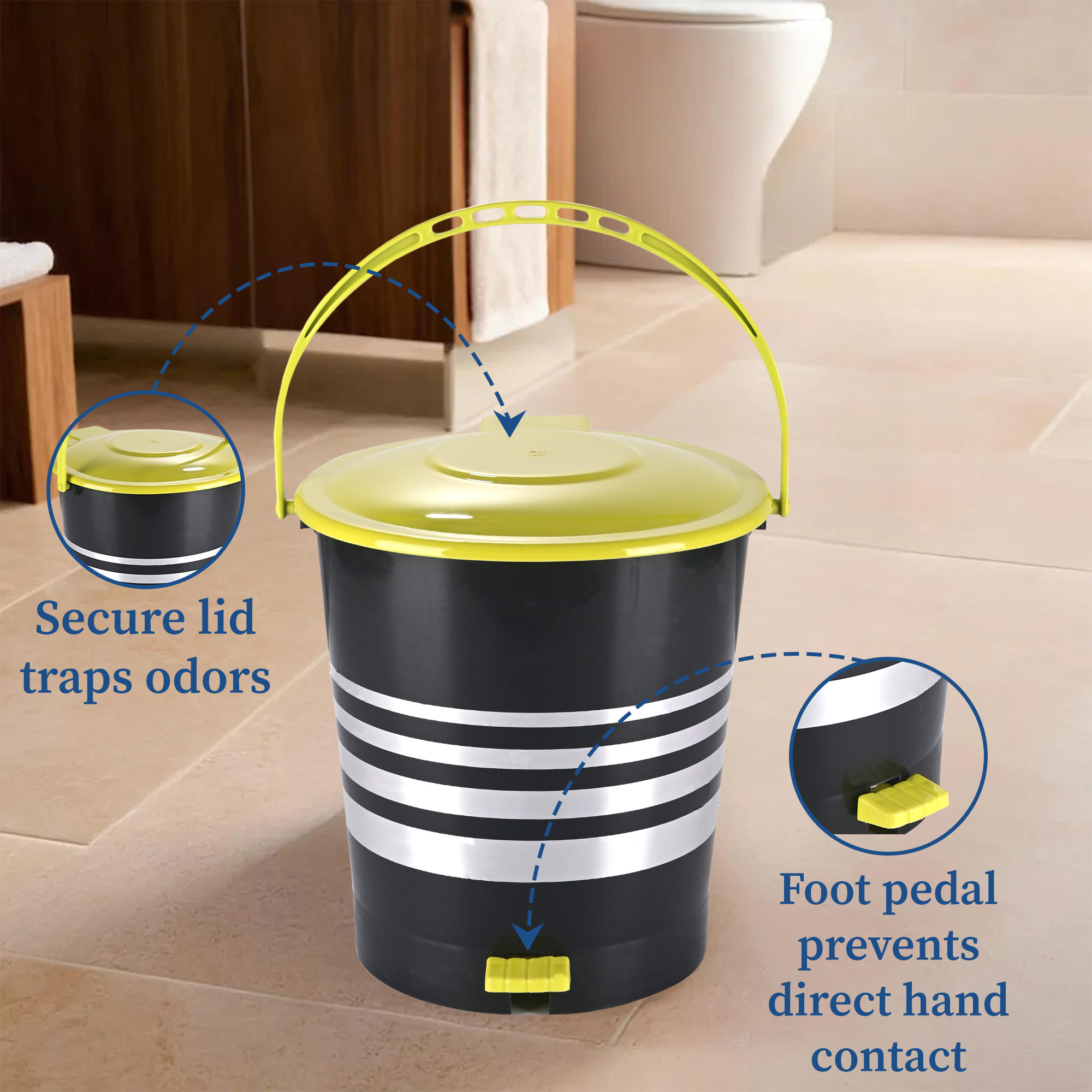 Kuber Industries 10 Ltr Plastic Pedal Dustbin With Handle  Lightweight  Multipurpose Garbage Waste Bin For Home Kitchen Bathroom  Office  Black  Green