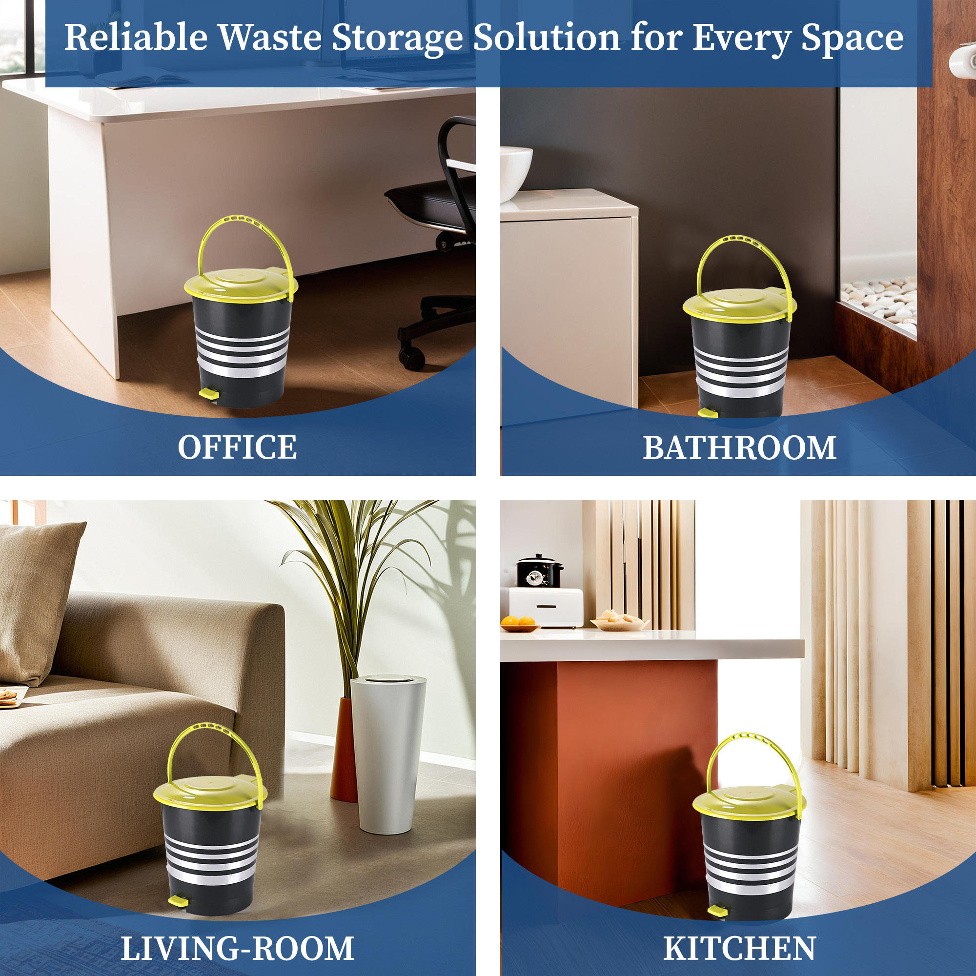 Kuber Industries 10 Ltr Plastic Pedal Dustbin With Handle  Lightweight  Multipurpose Garbage Waste Bin For Home Kitchen Bathroom  Office  Black  Green