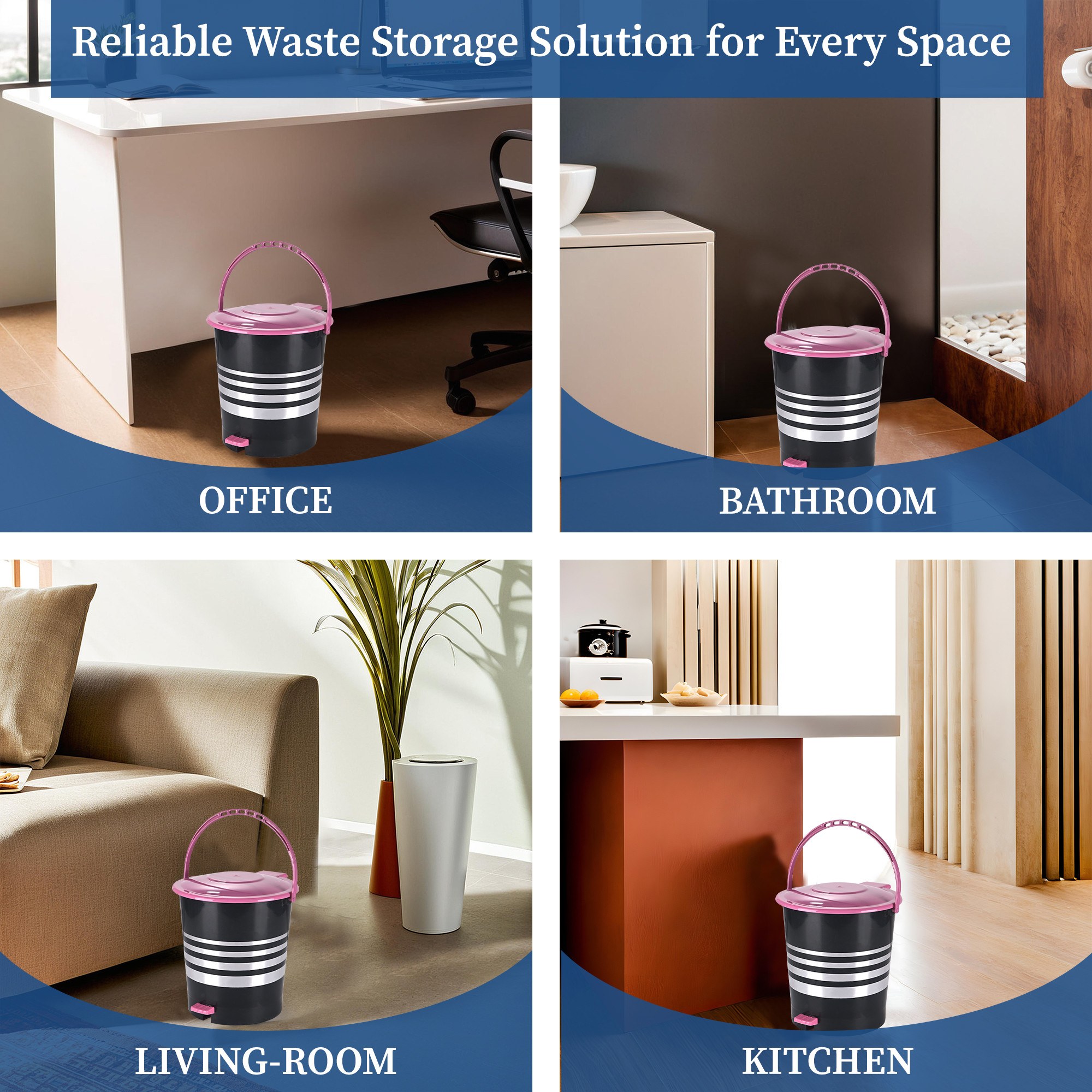 Kuber Industries 10 Ltr Plastic Pedal Dustbin With Handle  Lightweight  Multipurpose Garbage Waste Bin For Home Kitchen Bathroom  Office  Black  Pink