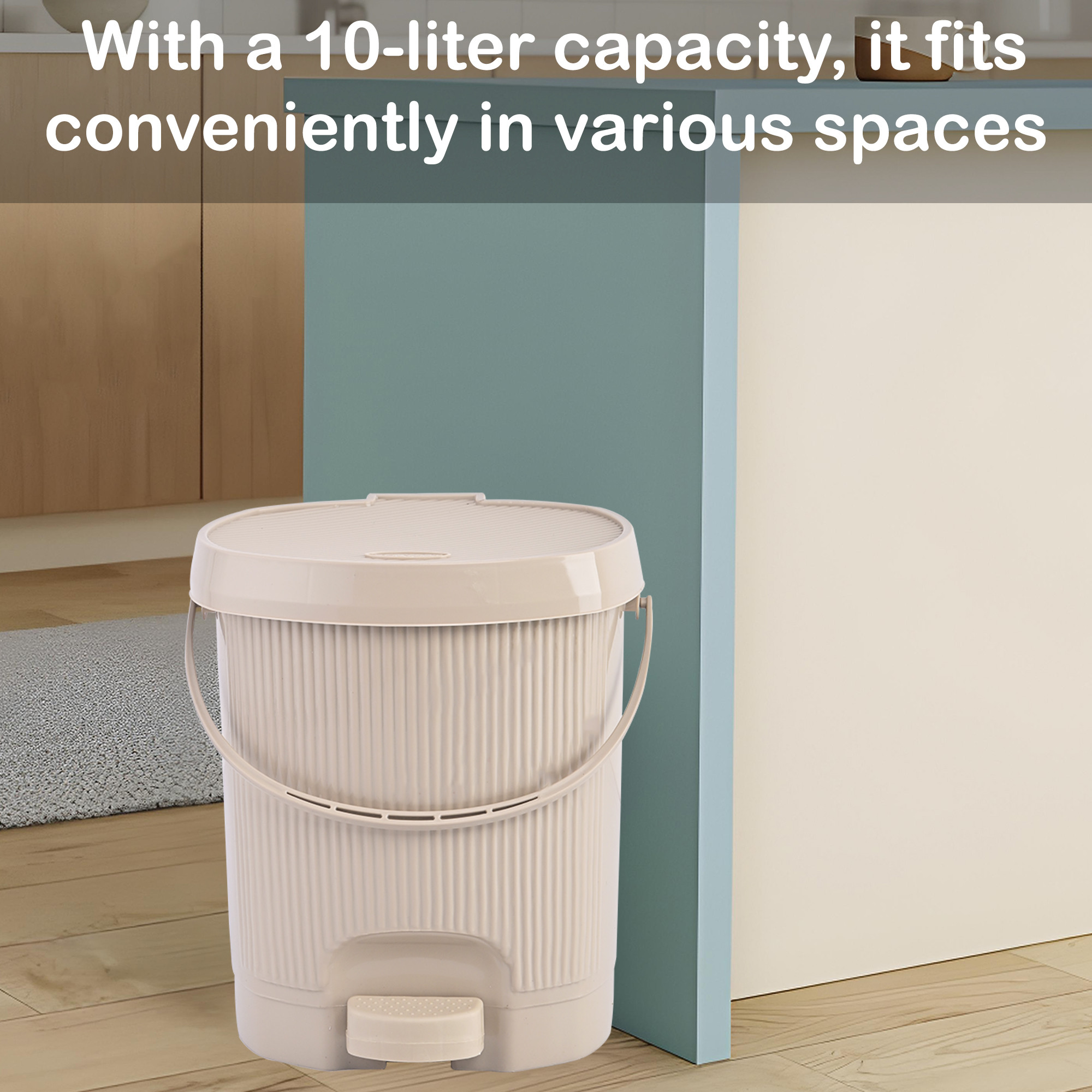 Kuber Industries 10 Ltr Plastic Waste Basket for Kitchen Dustbin with Lid  Removable Inner Bucket  Office Bathroom Dustbin Garbage Trash Can Pedal Bin  Dust Bins for Home Medium Size  Beige
