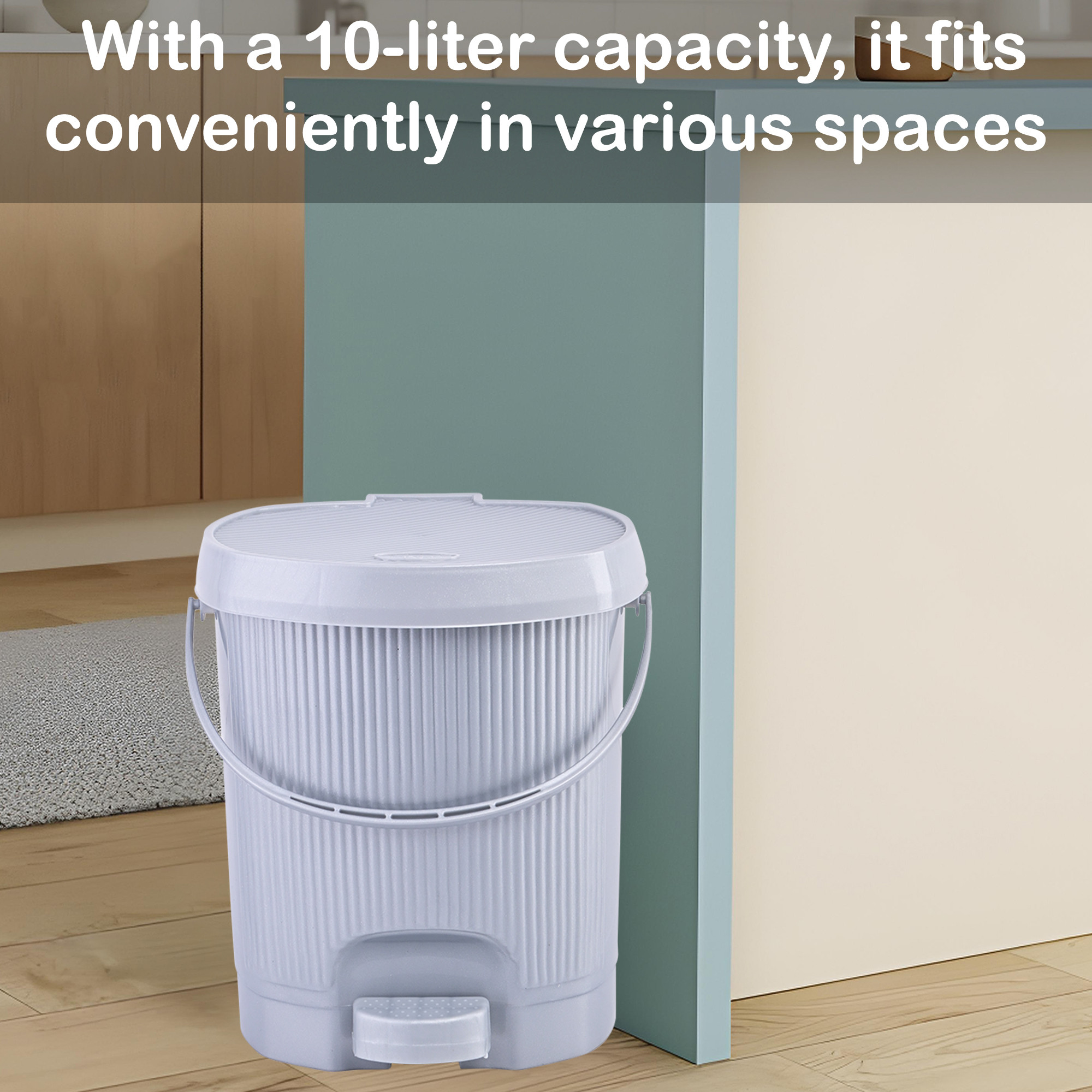 Kuber Industries 10 Ltr Plastic Waste Basket for Kitchen Dustbin with Lid  Removable Inner Bucket  Office Bathroom Dustbin Garbage Trash Can Pedal Bin  Dust Bins for Home Medium Size  Grey