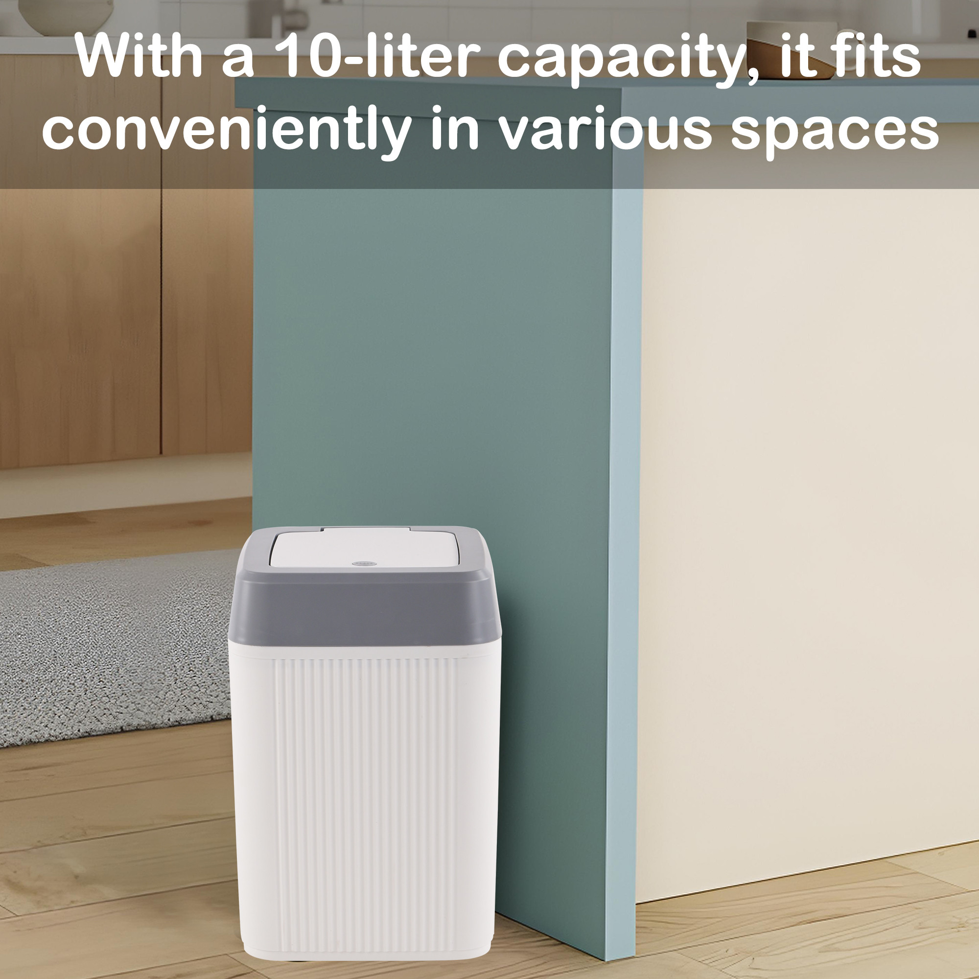 Kuber Industries 10 Ltr Plastic Waste Basket for Kitchen Dustbin with One Touch Press Open Lid  Office and Bathroom Dustbin Garbage Trash Can Bin  Portable Dust Bins for Home  Orbit  White