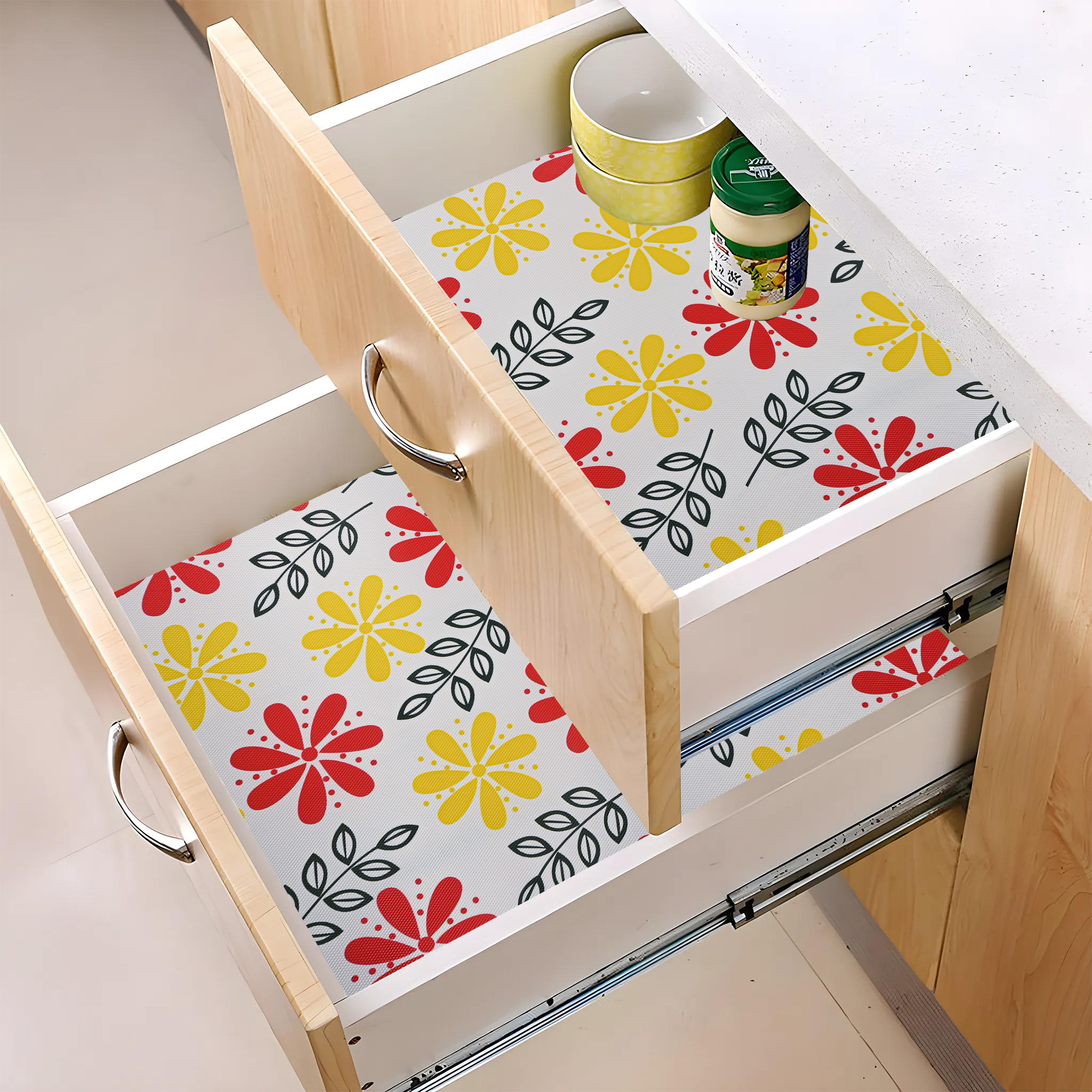 Kuber Industries 10 Meter EVA Anti Slip Kitchen Shelf Mats Roll  Shelf Liners for Kitchen Shelves  Fridge  Multipurpose Cupboard Sheets for Wardrobes  Drawers  Flower S5 - White