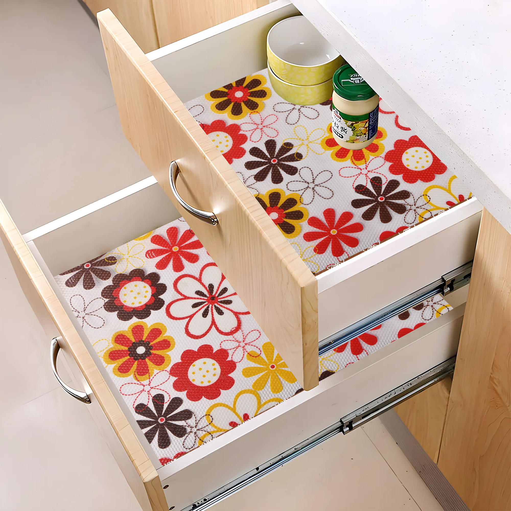 Kuber Industries 10 Meter EVA Anti Slip Kitchen Shelf Mats Roll  Shelf Liners for Kitchen Shelves  Fridge  Multipurpose Cupboard Sheets for Wardrobes  Drawers  Flower S4 - Multicolor