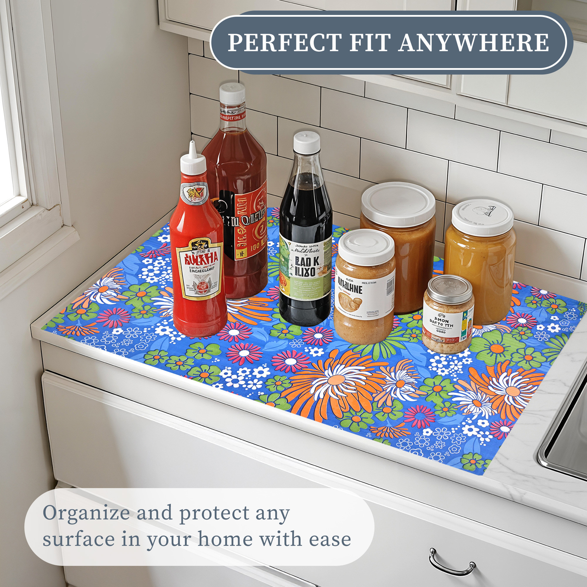 Kuber Industries 10 Meter PVC Shelf Liners for Kitchen Shelves  Cupboard Mats Roll for Wardrobe  Drawer and Fridge Shelf Mat Roll  Cabinet Liners for Shelves  Multi Flower - Blue