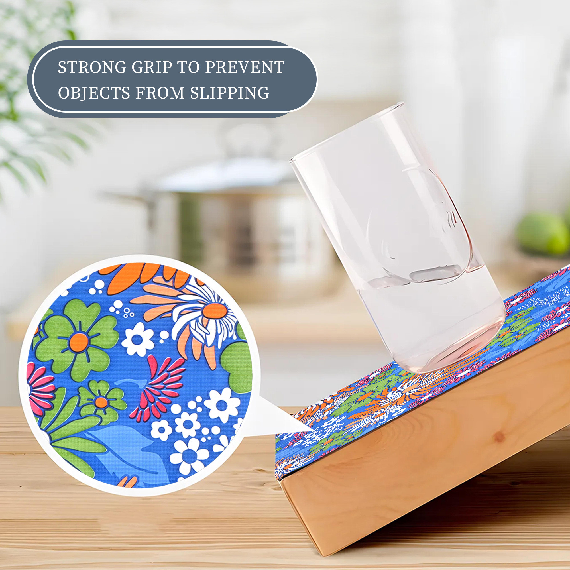 Kuber Industries 10 Meter PVC Shelf Liners for Kitchen Shelves  Cupboard Mats Roll for Wardrobe  Drawer and Fridge Shelf Mat Roll  Cabinet Liners for Shelves  Multi Flower - Blue