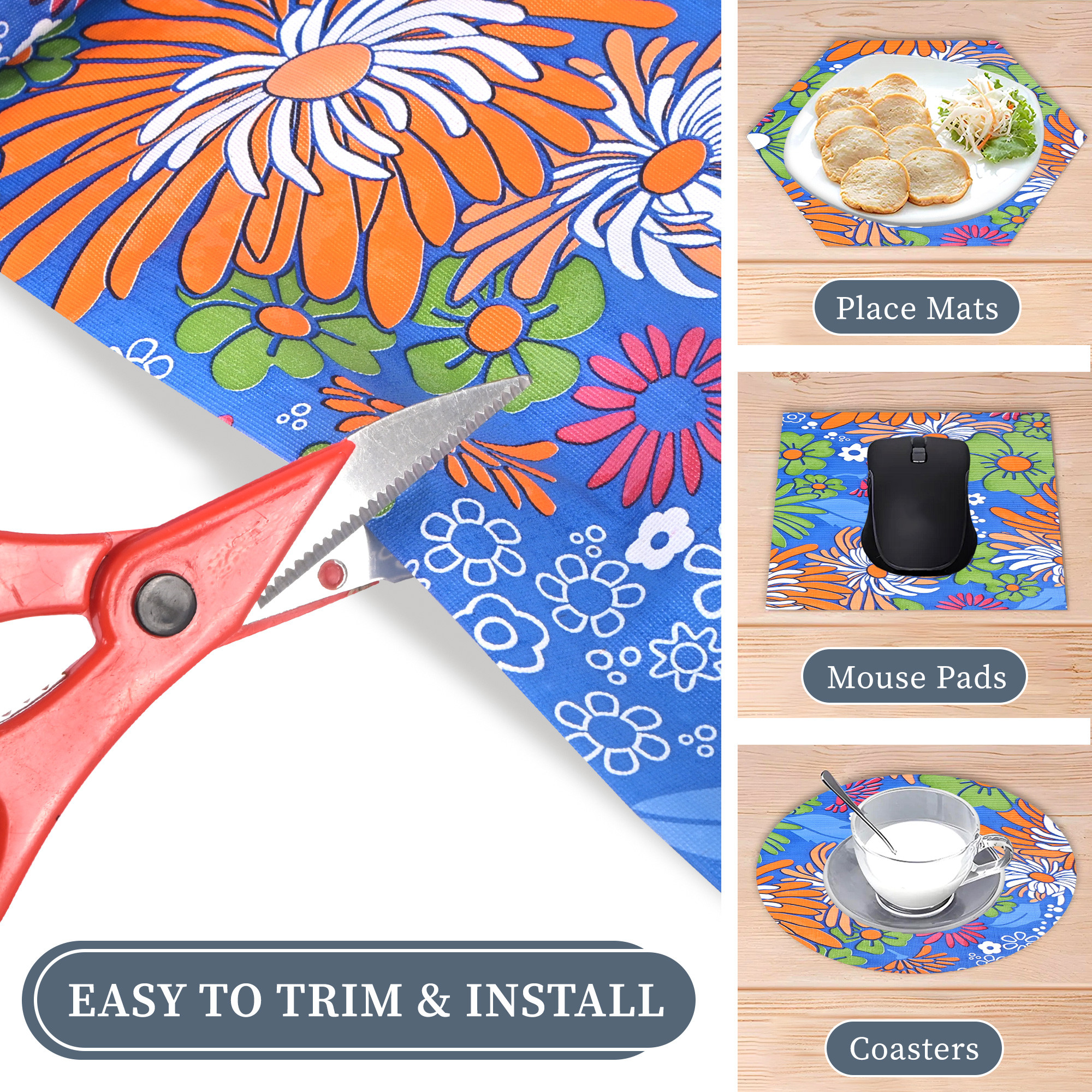 Kuber Industries 10 Meter PVC Shelf Liners for Kitchen Shelves  Cupboard Mats Roll for Wardrobe  Drawer and Fridge Shelf Mat Roll  Cabinet Liners for Shelves  Multi Flower - Blue