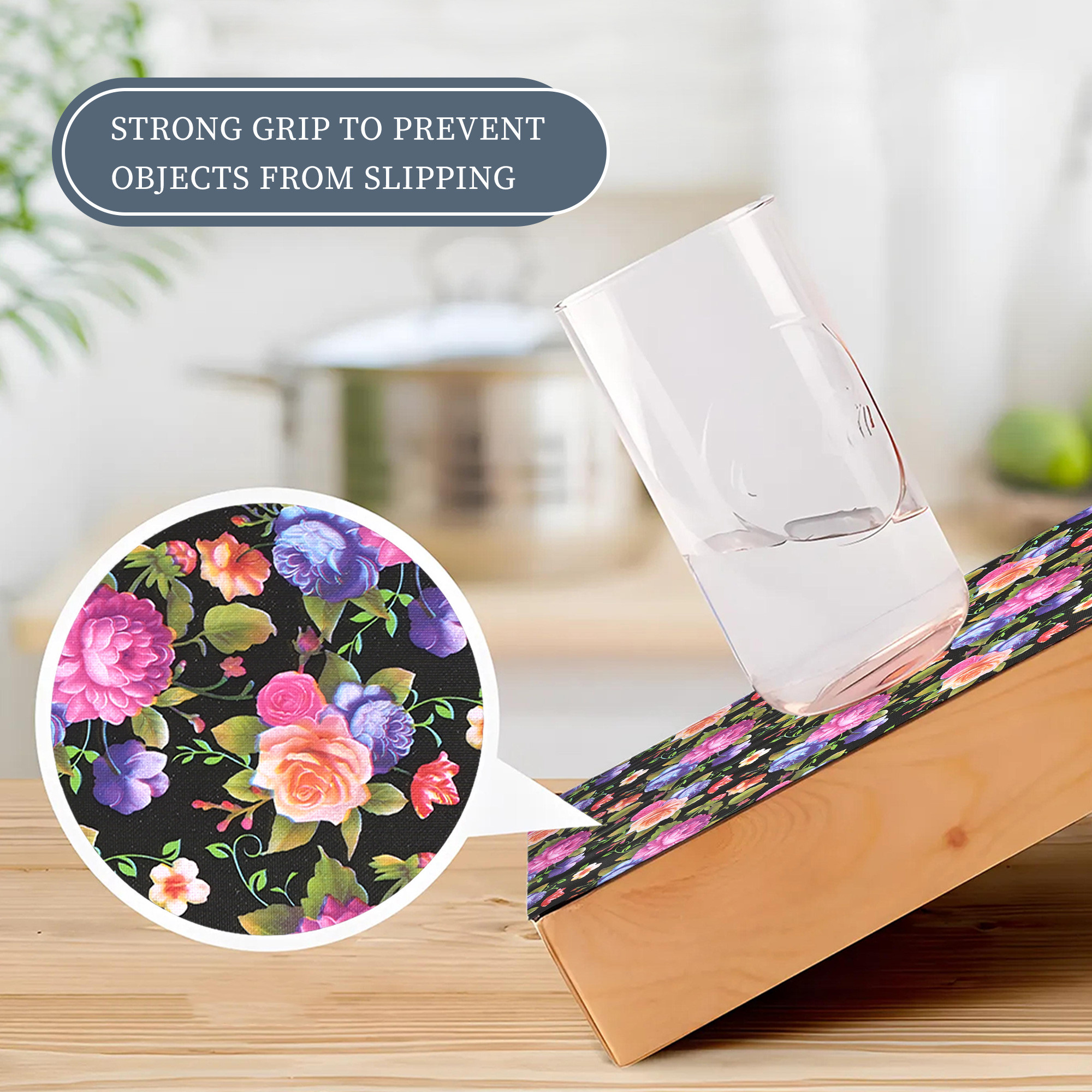 Kuber Industries 10 Meter PVC Shelf Liners for Kitchen Shelves  Cupboard Mats Roll for Wardrobe  Drawer and Fridge Shelf Mat Roll  Cabinet Liners for Shelves  Mix Rose - Black