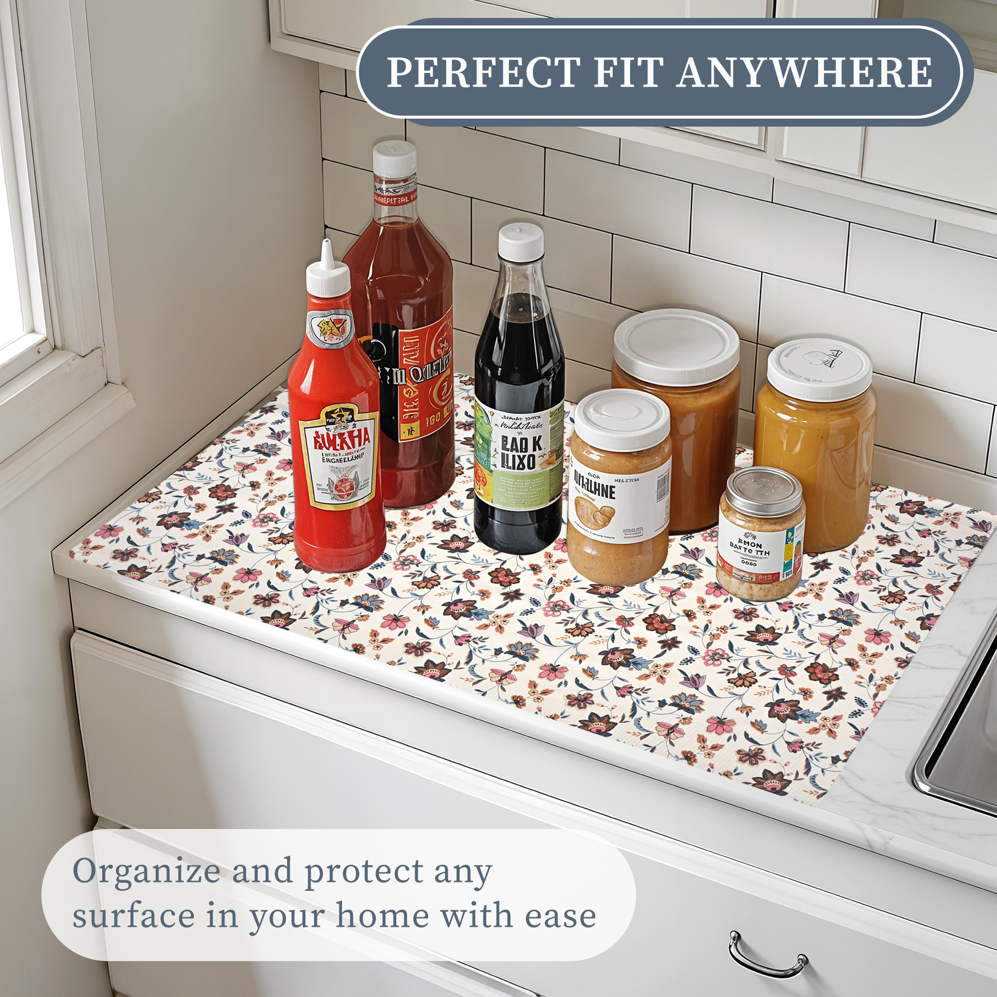 Kuber Industries 10 Meter PVC Shelf Liners for Kitchen Shelves  Cupboard Mats Roll for Wardrobe  Drawer and Fridge Shelf Mat Roll  Cabinet Liners for Shelves  Barik Flower - Cream