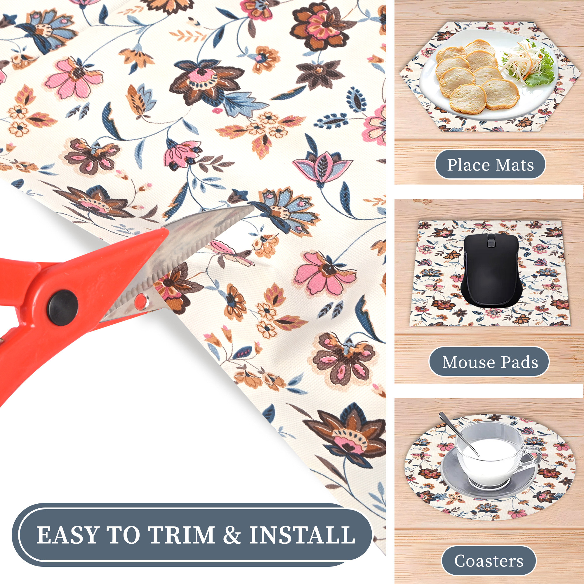 Kuber Industries 10 Meter PVC Shelf Liners for Kitchen Shelves  Cupboard Mats Roll for Wardrobe  Drawer and Fridge Shelf Mat Roll  Cabinet Liners for Shelves  Barik Flower - Cream