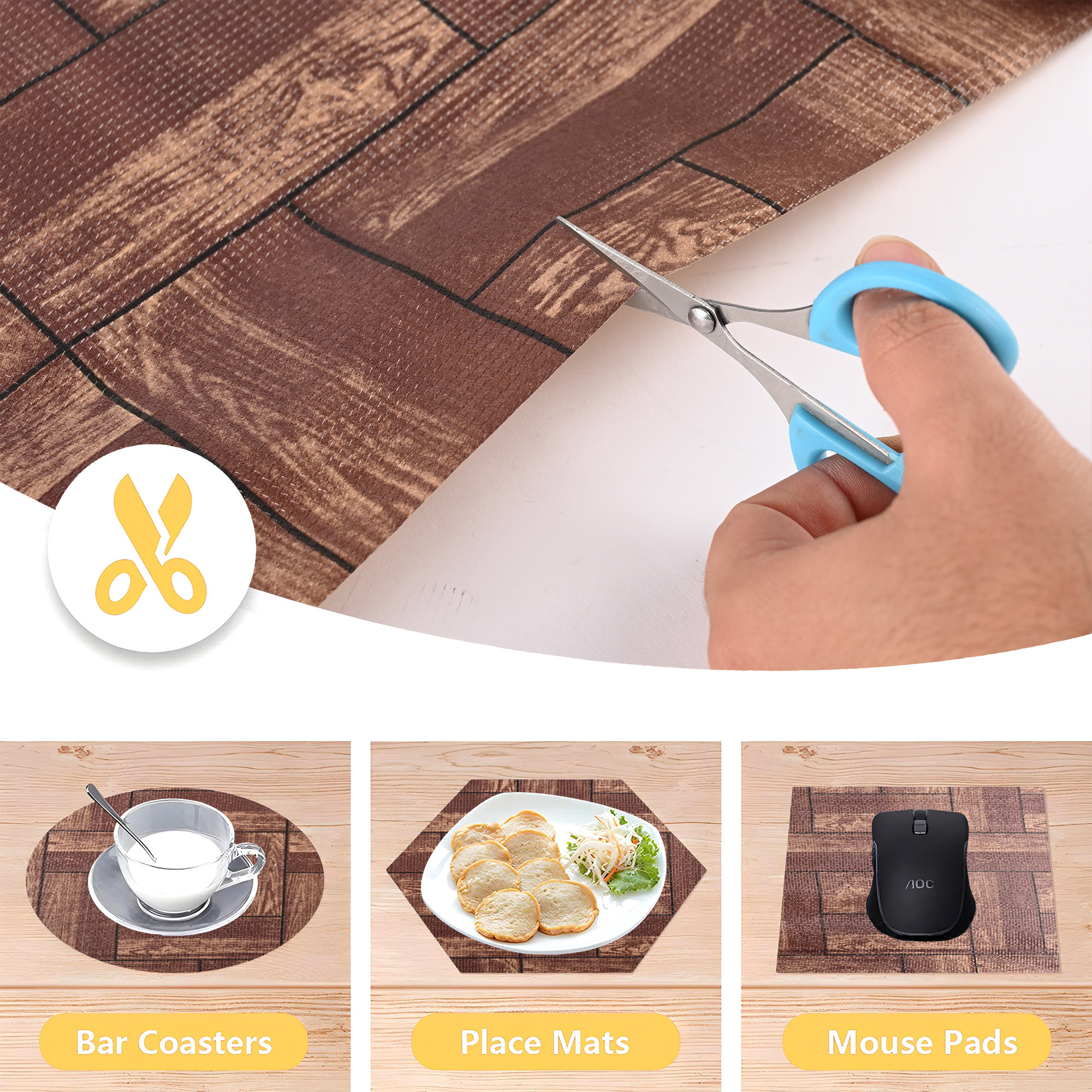 Kuber Industries 10 Meters Waterproof  Durable Kitchen Mats for Shelf Liner Roll  Wipeable Fridge Sheets for Shelves Cabinet Drawer  Wooden Check Print- Dark Brown