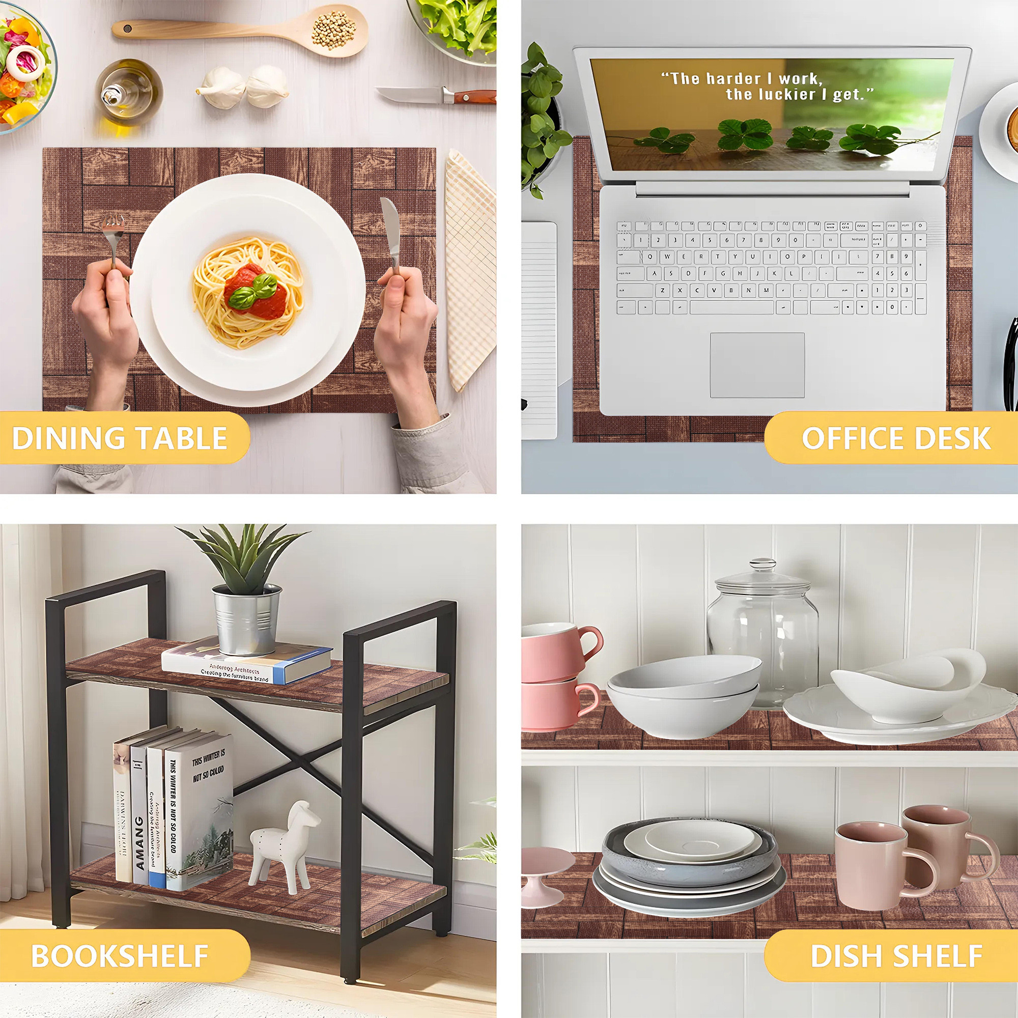 Kuber Industries 10 Meters Waterproof  Durable Kitchen Mats for Shelf Liner Roll  Wipeable Fridge Sheets for Shelves Cabinet Drawer  Wooden Check Print- Dark Brown