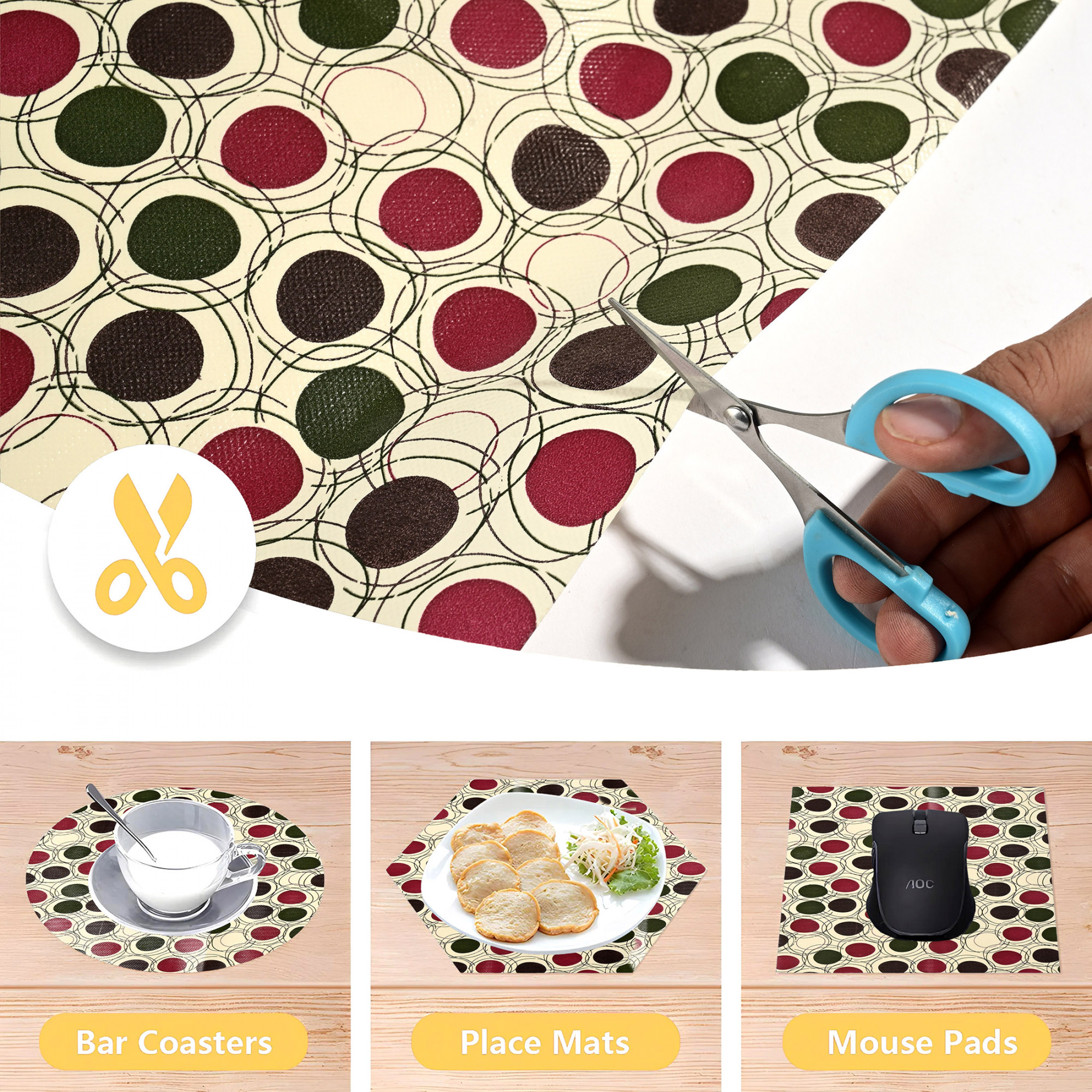 Kuber Industries 10 Meters Waterproof  Durable Kitchen Mats for Shelf Liner Roll  Wipeable Fridge Sheets for Shelves Cabinet Drawer  Red Green Polka Dots - Cream