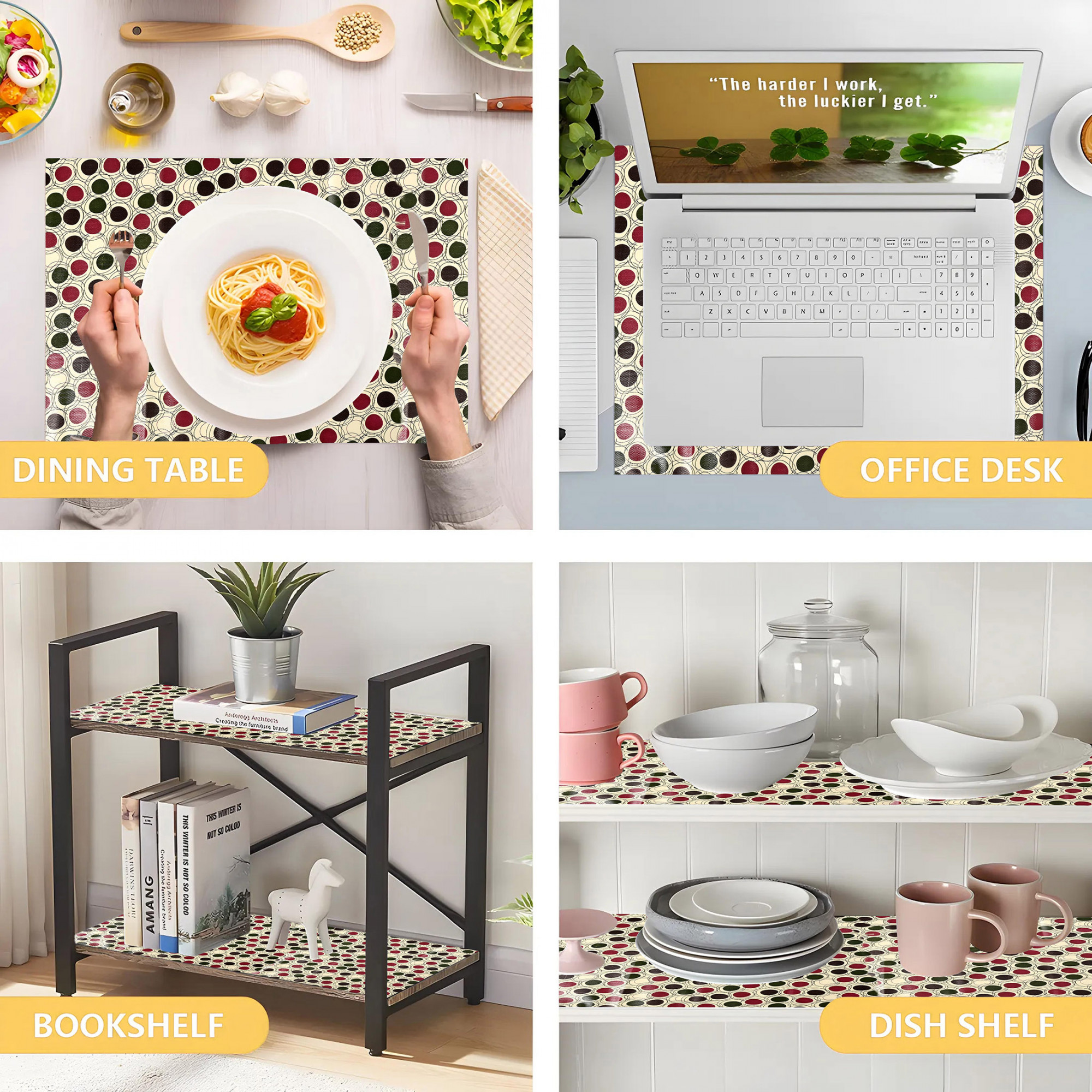 Kuber Industries 10 Meters Waterproof  Durable Kitchen Mats for Shelf Liner Roll  Wipeable Fridge Sheets for Shelves Cabinet Drawer  Red Green Polka Dots - Cream