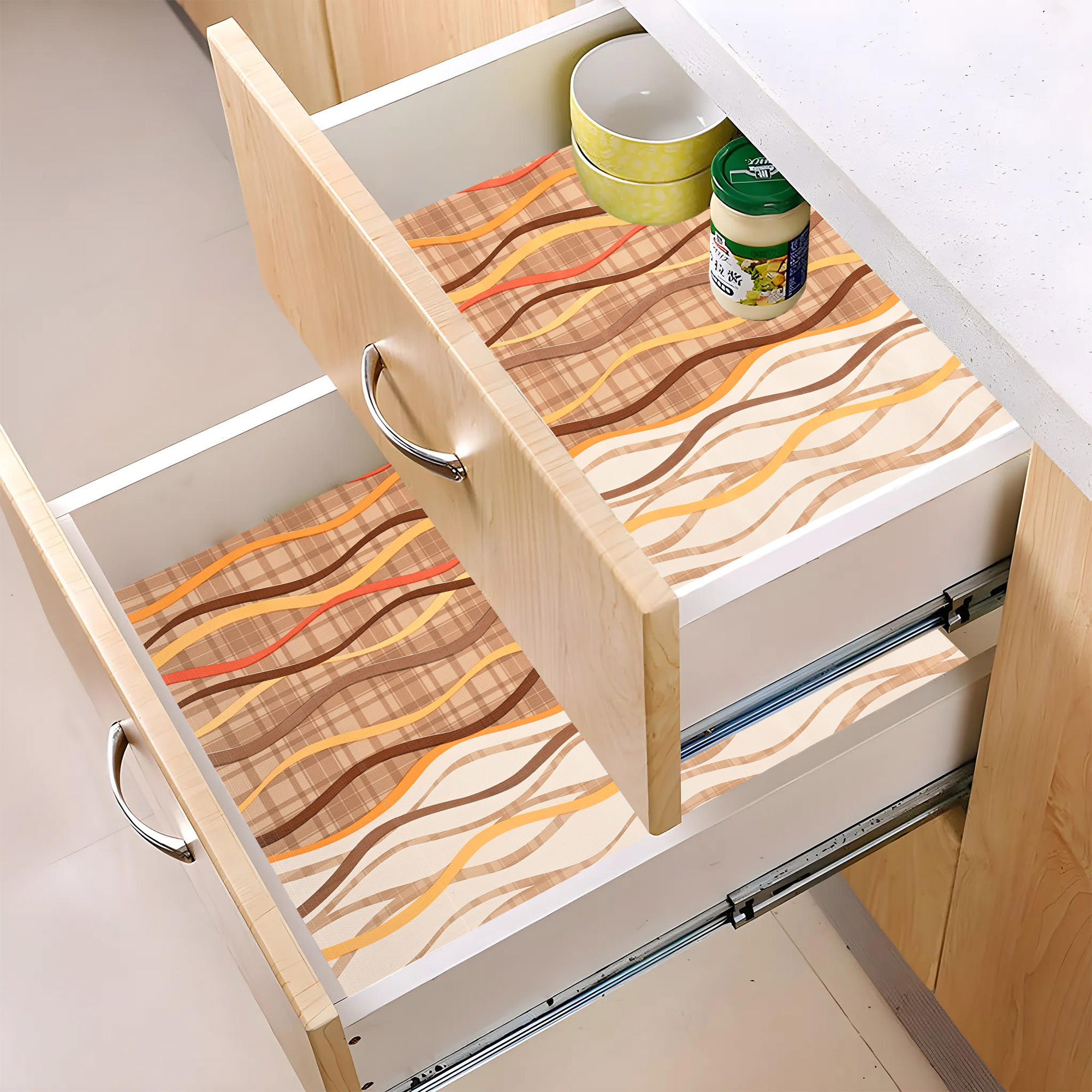 Kuber Industries 10 Meters Waterproof  Durable Kitchen Mats for Shelf Liner Roll  Wipeable Fridge Sheets for Shelves Cabinet Drawer  Zig Zag - Cream