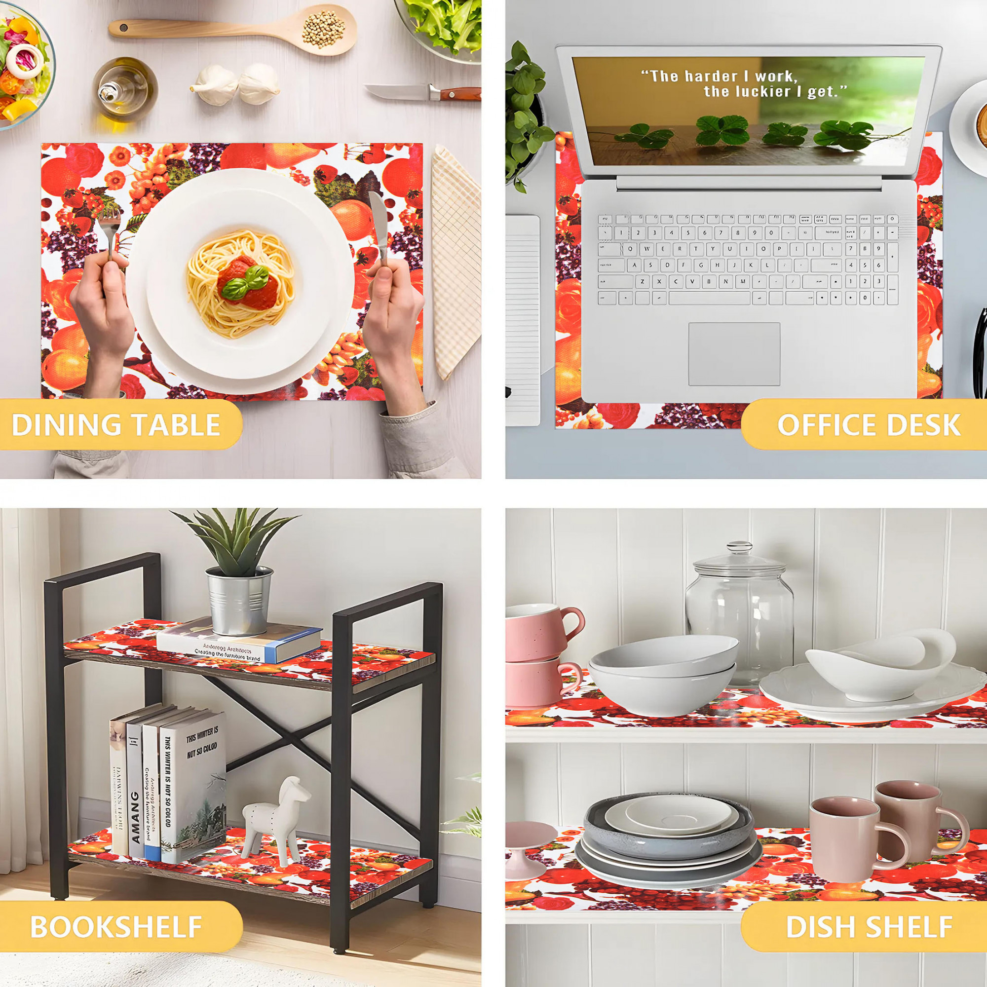 Kuber Industries 10 Meters Waterproof  Durable Kitchen Mats for Shelf Liner Roll  Wipeable Fridge Sheets for Shelves Cabinet Drawer  Fruit Print - Red  White