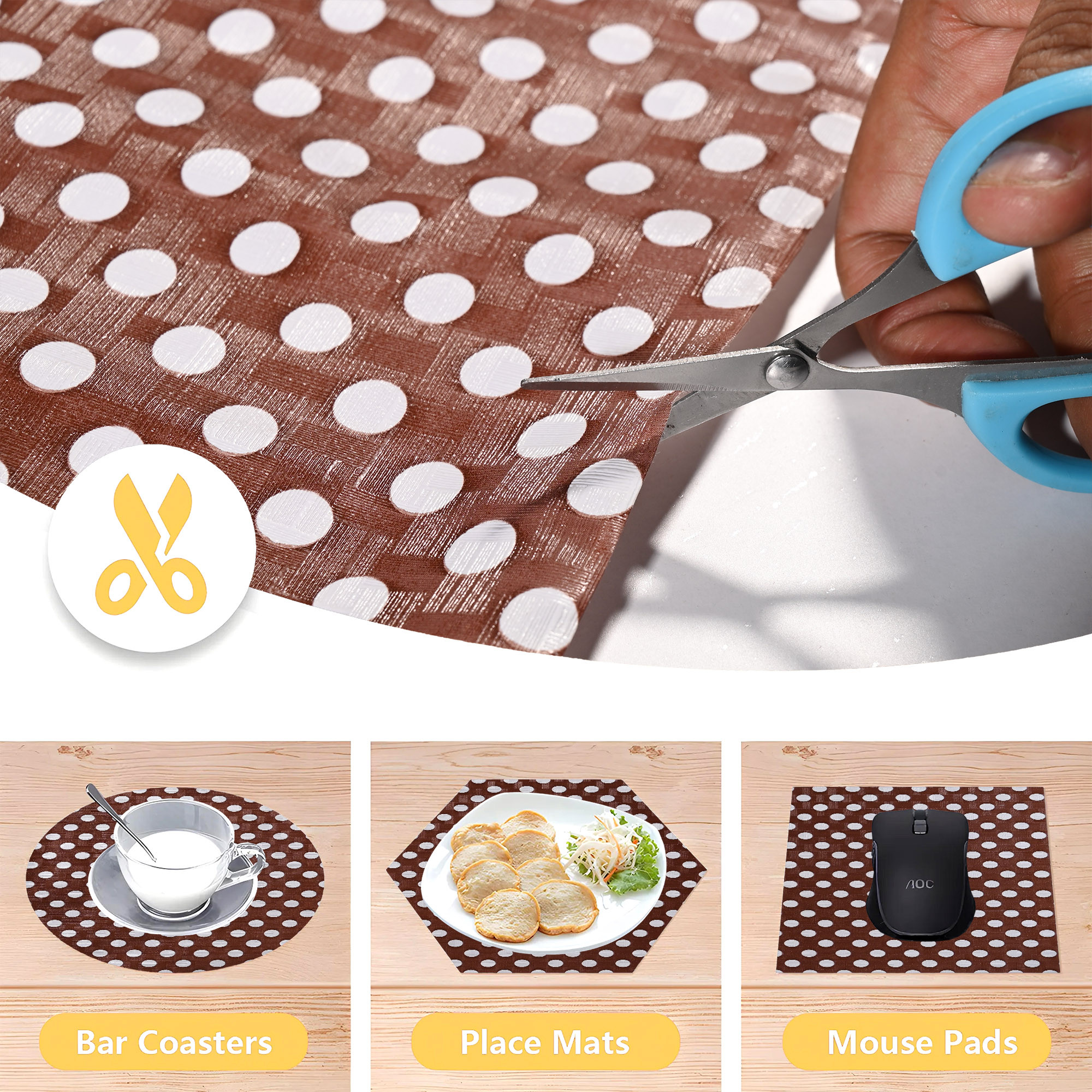 Kuber Industries 10 Meters Waterproof  Durable Kitchen Mats for Shelf Liner Roll  Wipeable Fridge Sheets for Shelves Cabinet Drawer  White Polka Dot - Brown