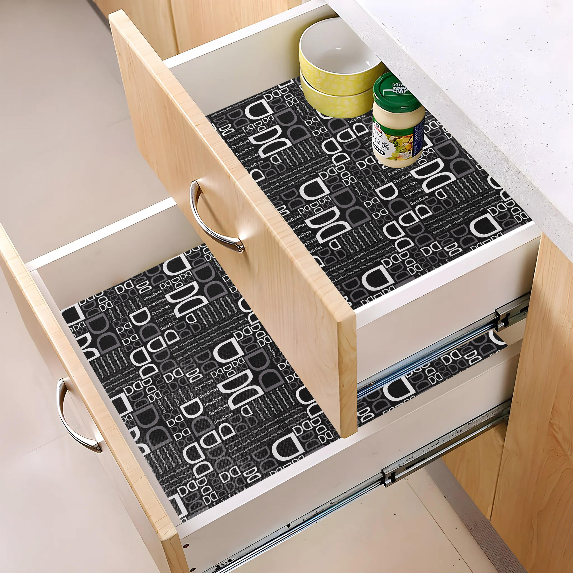 Kuber Industries 10 Meters Waterproof  Durable Kitchen Mats for Shelf Liner Roll  Wipeable Fridge Sheets for Shelves Cabinet Drawer  D Print - Black