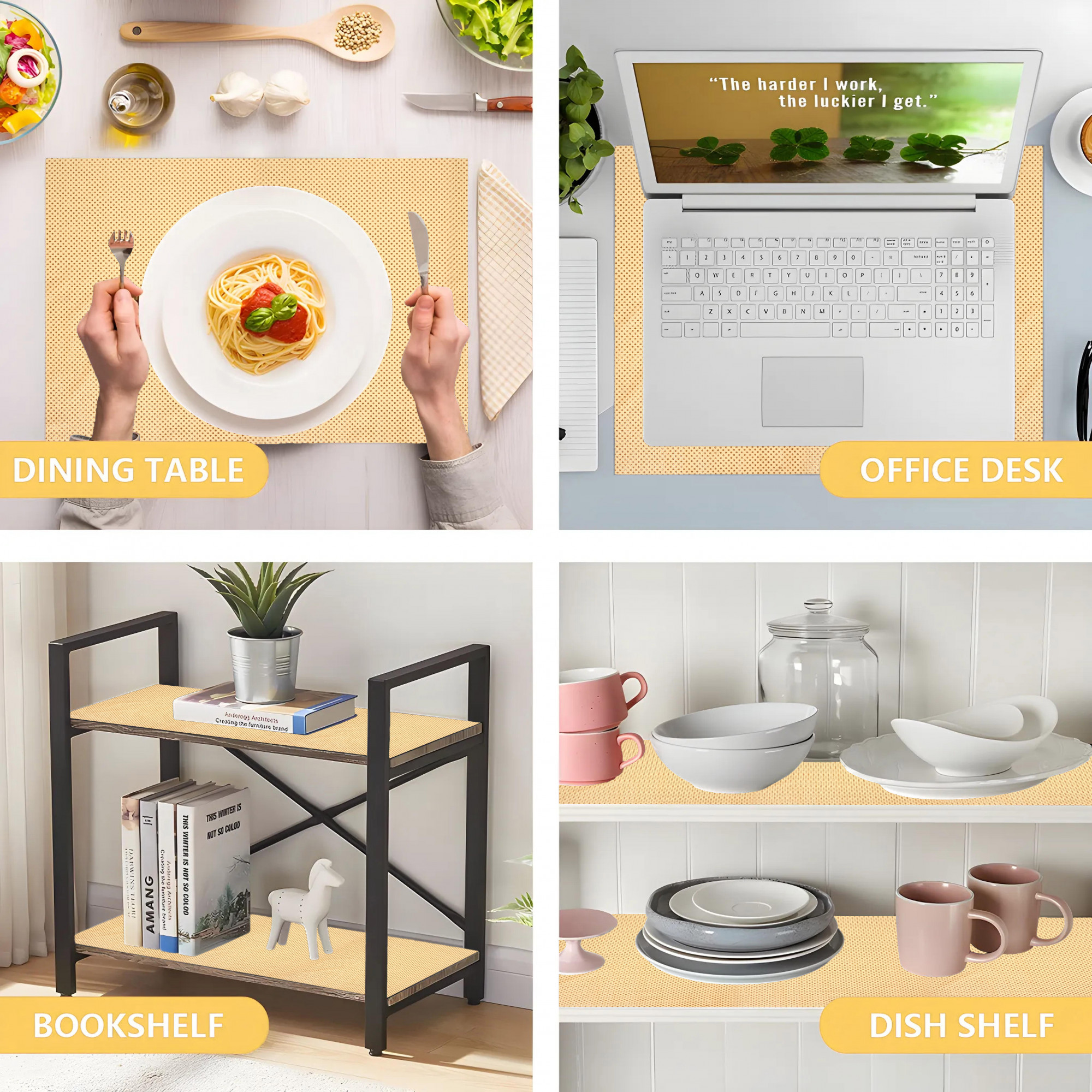 Kuber Industries 10 Meters Waterproof  Durable Kitchen Mats for Shelf Liner Roll  Wipeable Fridge Sheets for Shelves Cabinet Drawer  Polka Dots Golden - Cream