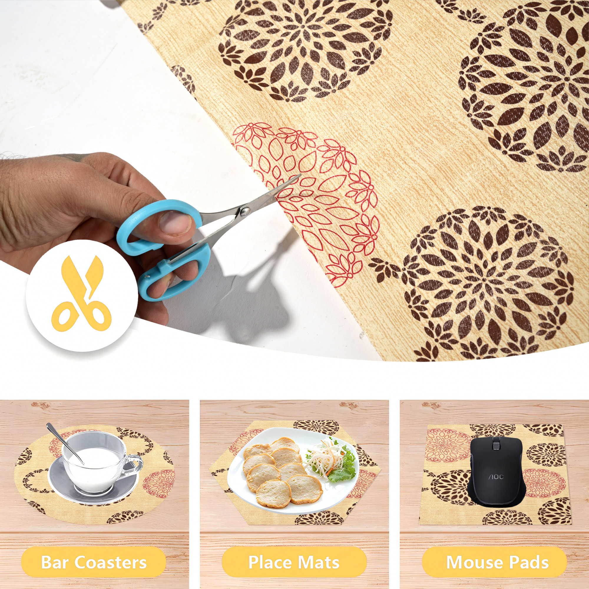 Kuber Industries 10 Meters Waterproof  Durable Kitchen Mats for Shelf Liner Roll  Wipeable Fridge Sheets for Shelves Cabinet Drawer  Rangoli Brown - Beige