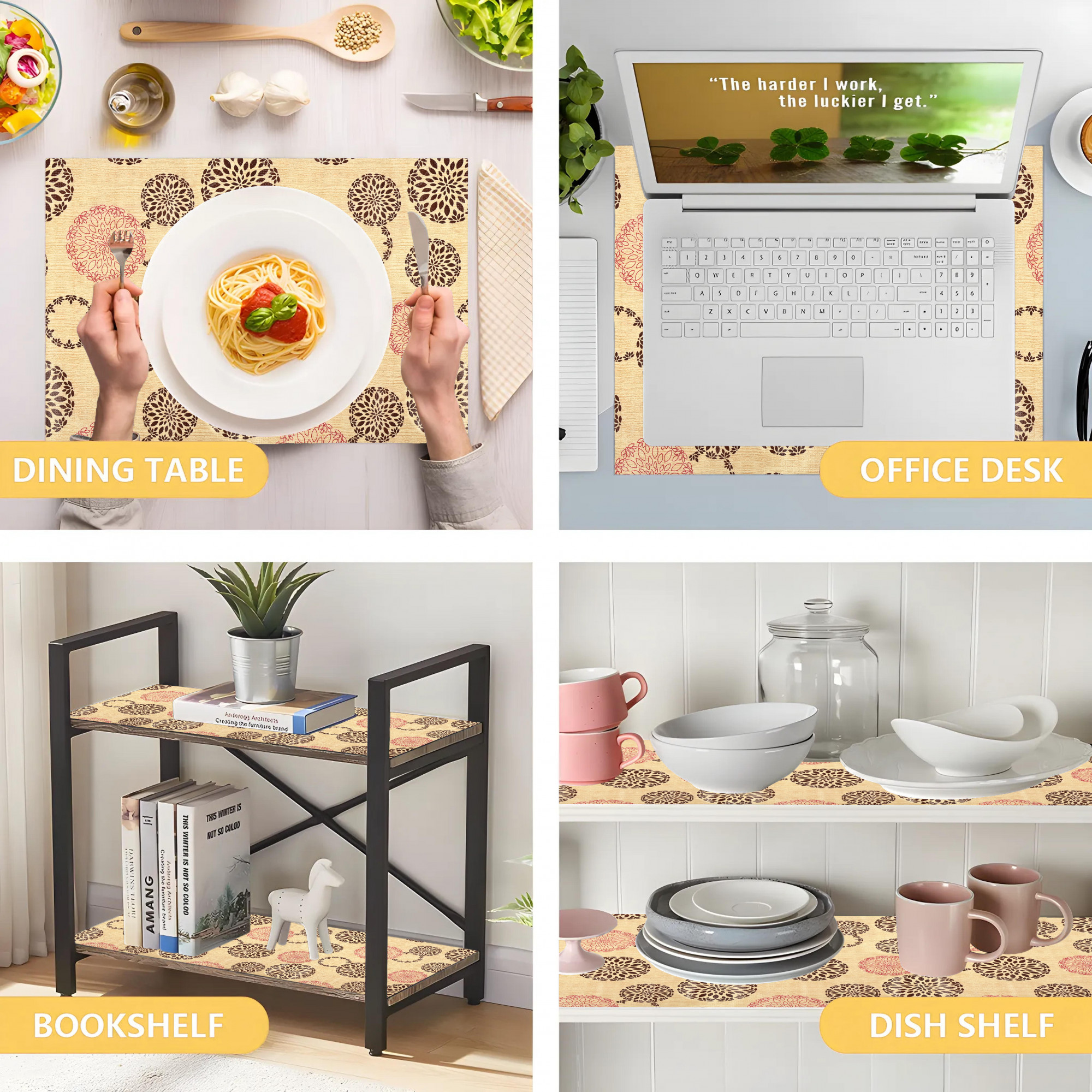 Kuber Industries 10 Meters Waterproof  Durable Kitchen Mats for Shelf Liner Roll  Wipeable Fridge Sheets for Shelves Cabinet Drawer  Rangoli Brown - Beige