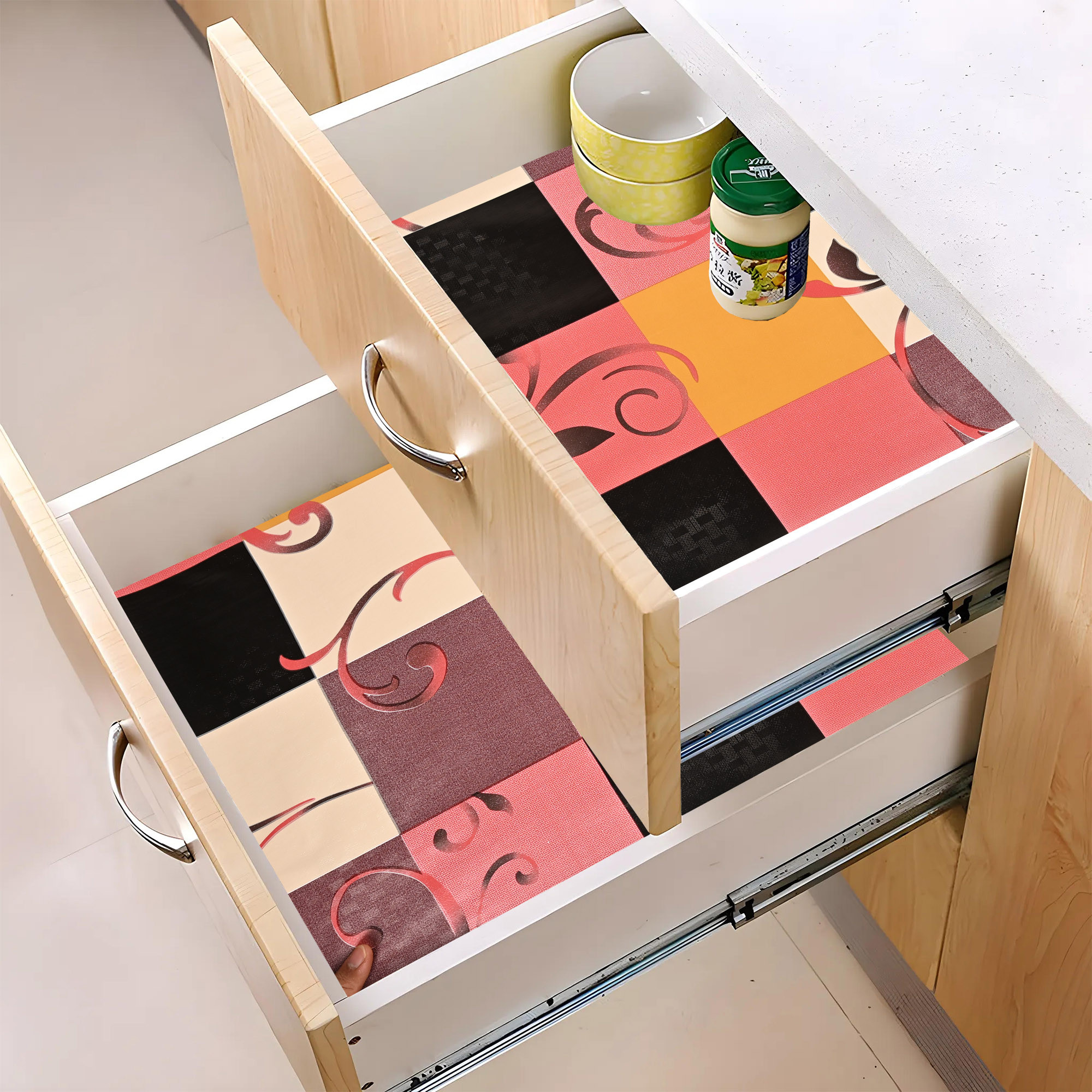 Kuber Industries 10 Meters Waterproof  Durable Kitchen Mats for Shelf Liner Roll  Wipeable Fridge Sheets for Shelves Cabinet Drawer  Pink  Yellow Checks