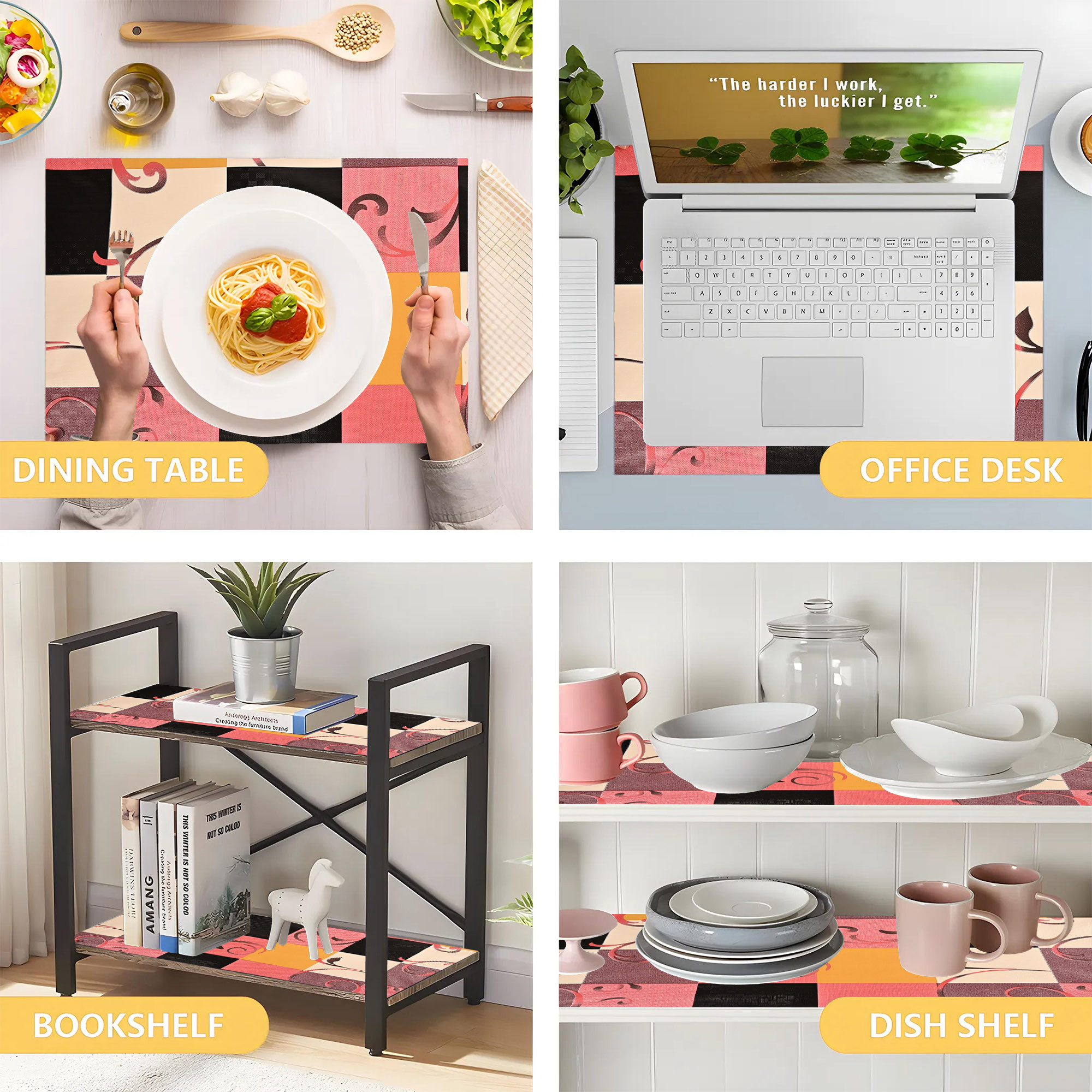 Kuber Industries 10 Meters Waterproof  Durable Kitchen Mats for Shelf Liner Roll  Wipeable Fridge Sheets for Shelves Cabinet Drawer  Pink  Yellow Checks