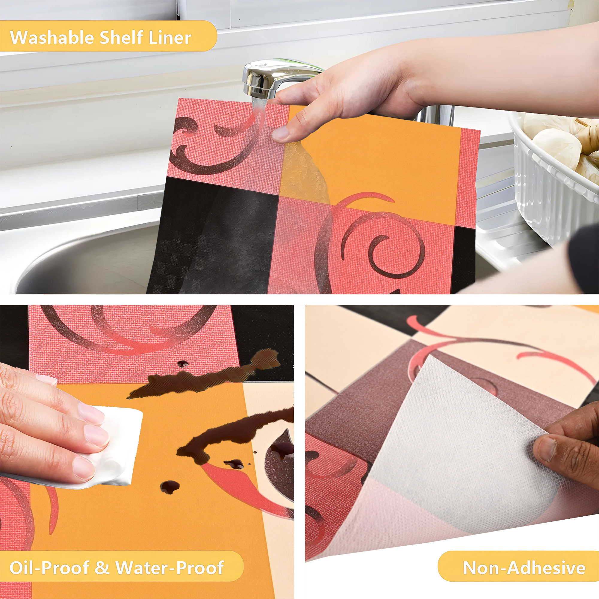 Kuber Industries 10 Meters Waterproof  Durable Kitchen Mats for Shelf Liner Roll  Wipeable Fridge Sheets for Shelves Cabinet Drawer  Pink  Yellow Checks