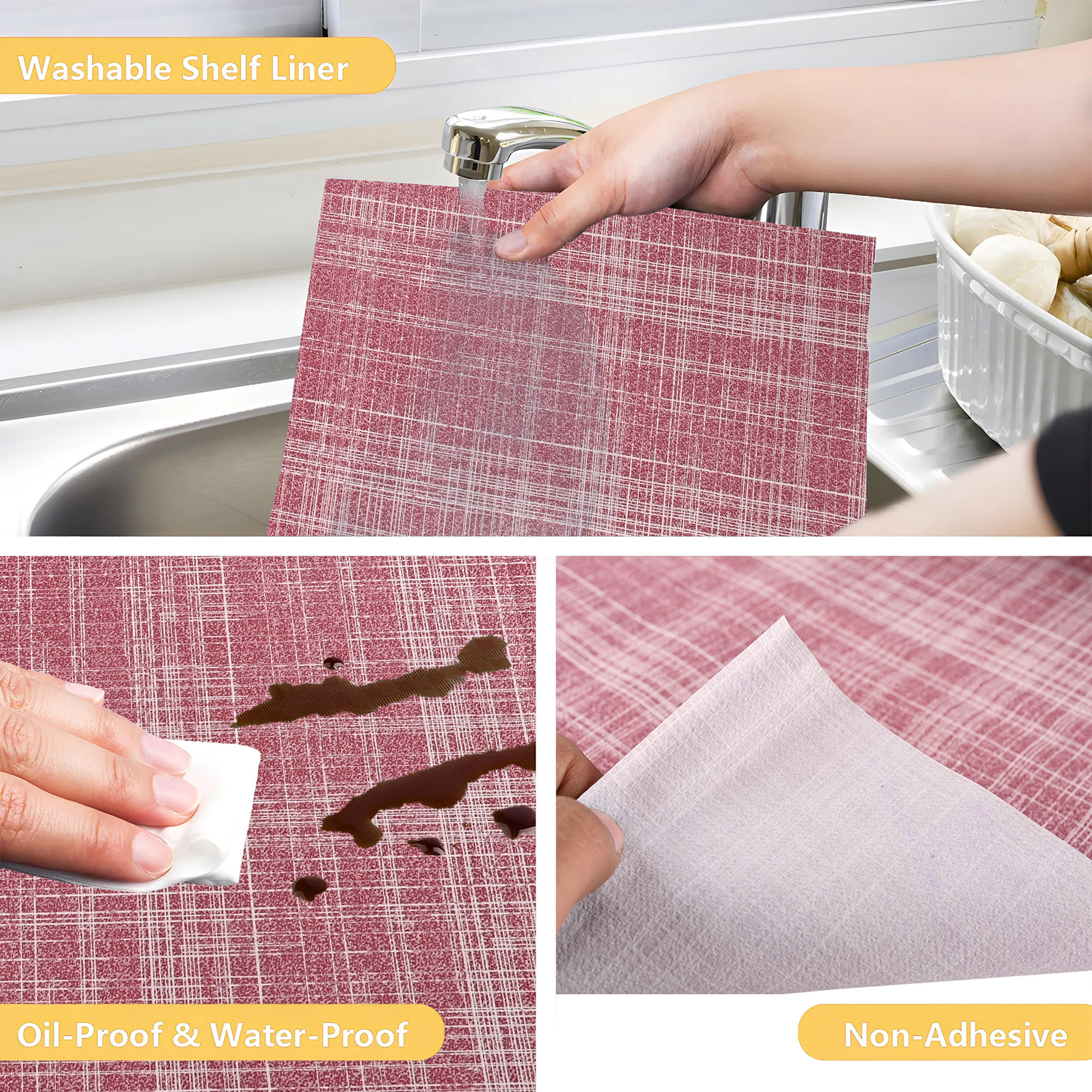 Kuber Industries 10 Meters Waterproof  Durable Kitchen Mats for Shelf Liner Roll  Wipeable Fridge Sheets for Shelves Cabinet Drawer  Linings - Pink  White