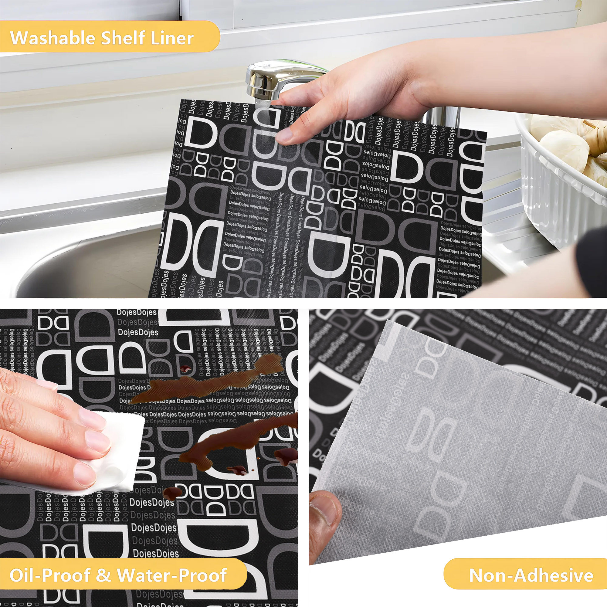 Kuber Industries 10 Meters Waterproof  Durable Kitchen Mats for Shelf Liner Roll  Wipeable Fridge Sheets for Shelves Cabinet Drawer  D Print - Black