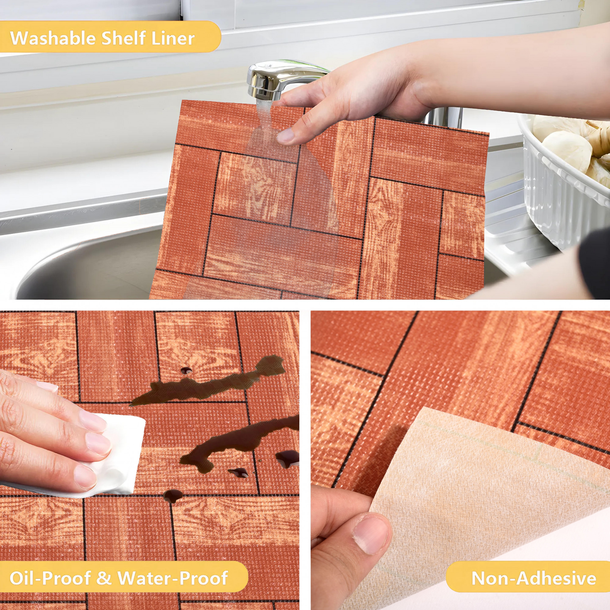 Kuber Industries 10 Meters Waterproof  Durable Kitchen Mats for Shelf Liner Roll  Wipeable Fridge Sheets for Shelves Cabinet Drawer  Brick print - Brown with Black Borders