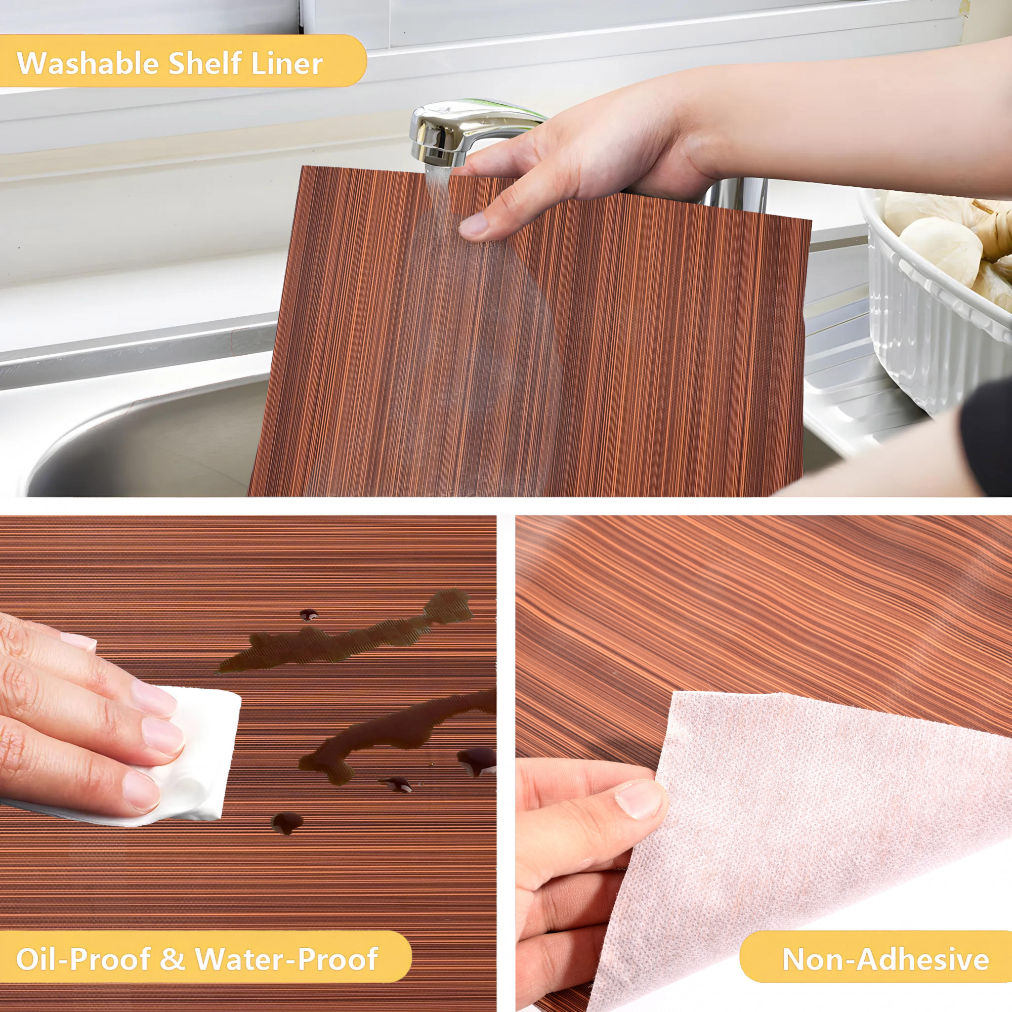 Kuber Industries 10 Meters Waterproof  Durable Kitchen Mats for Shelf Liner Roll  Wipeable Fridge Sheets for Shelves Cabinet Drawer  Lining Print - Dark Brown