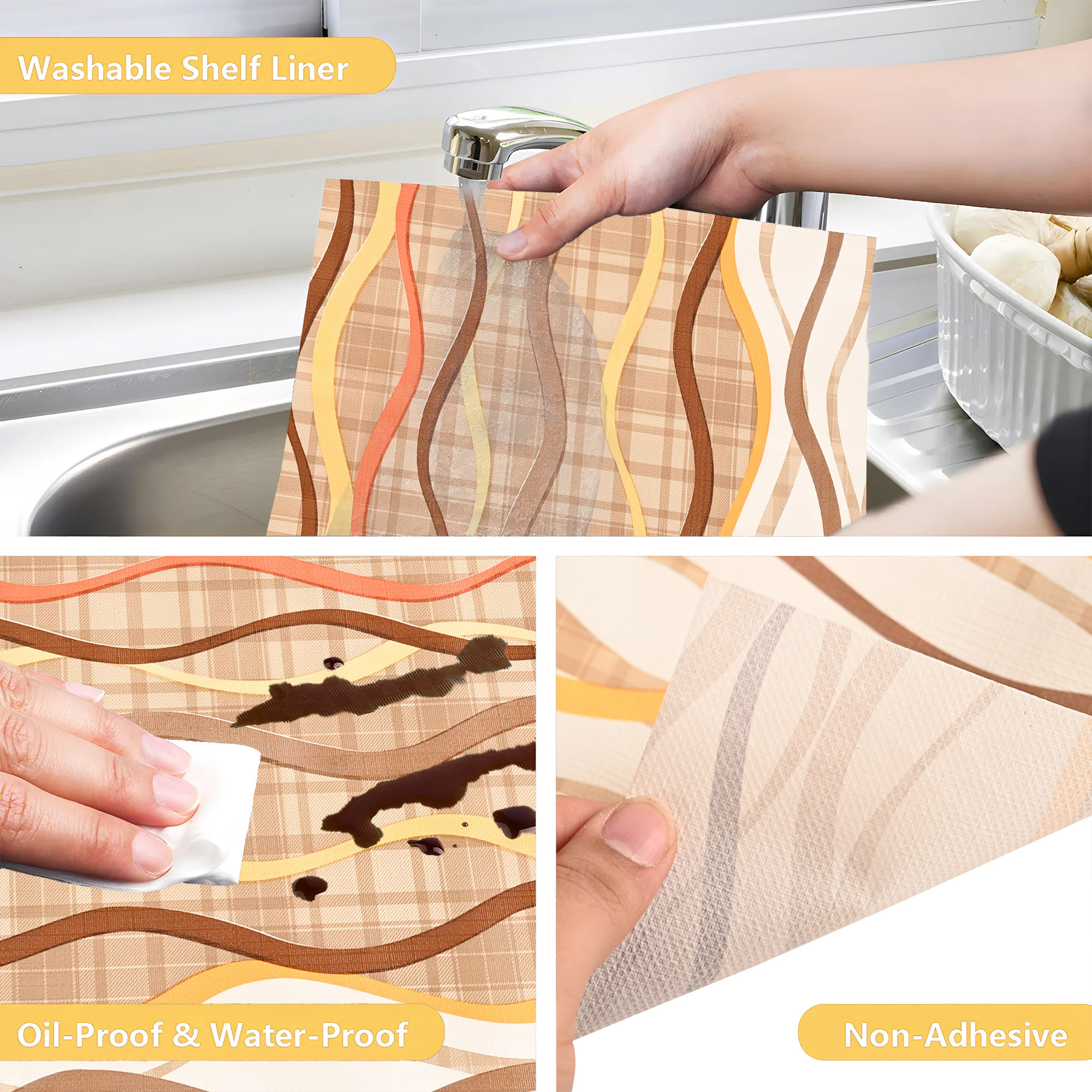 Kuber Industries 10 Meters Waterproof  Durable Kitchen Mats for Shelf Liner Roll  Wipeable Fridge Sheets for Shelves Cabinet Drawer  Zig Zag - Cream
