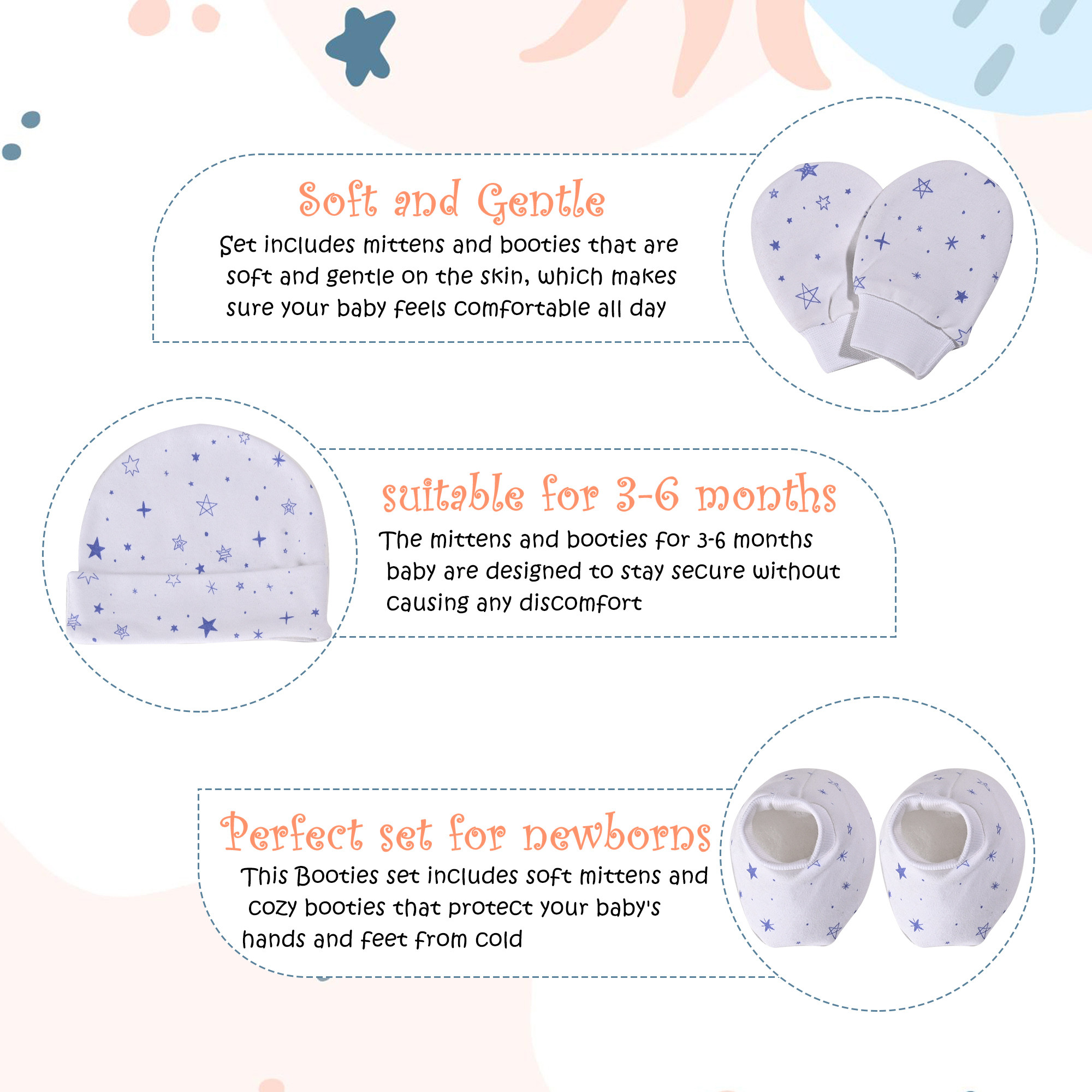 Kuber Industries 10 Pcs Washable Cotton New Born Cap Mittens and Booties Set for Girl  Boy  Winter Wear Baby Clothes  White  Blue