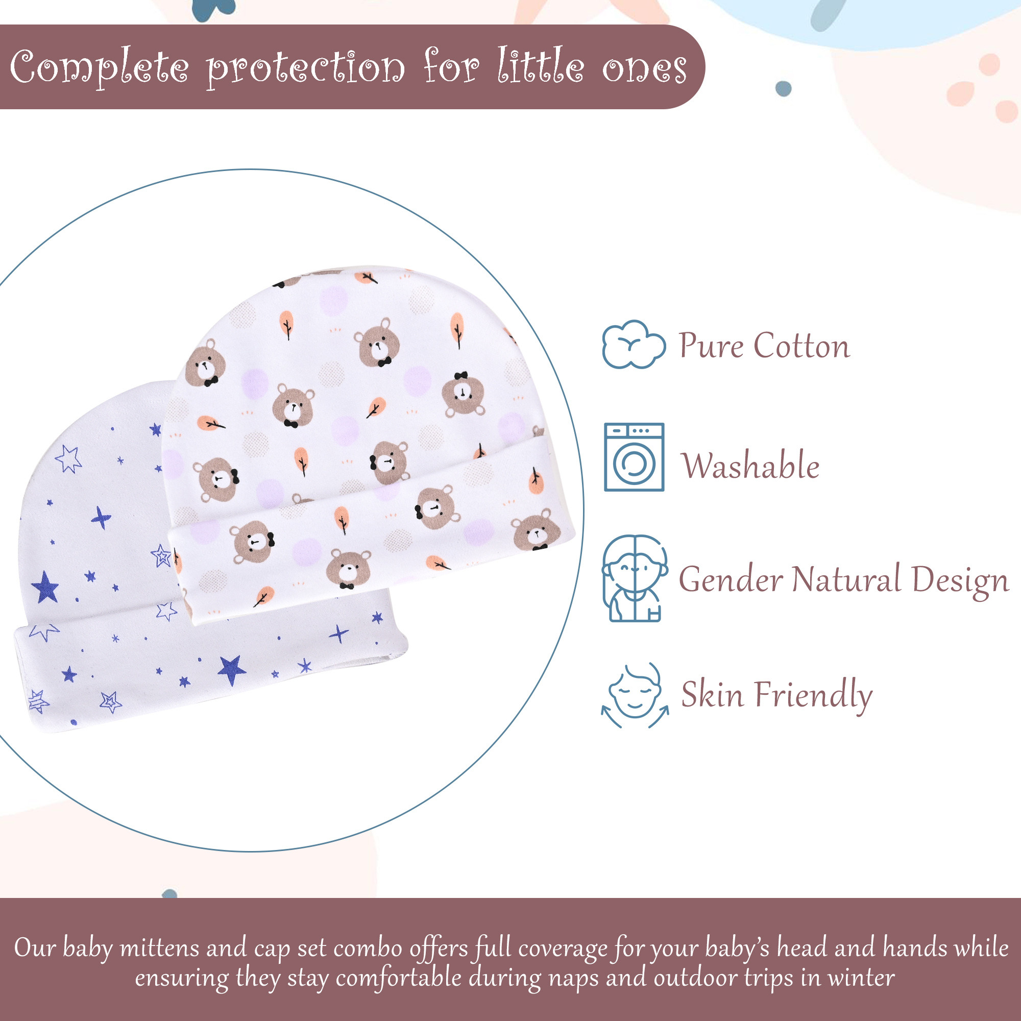 Kuber Industries 10 Pcs Washable Cotton New Born Cap Mittens and Booties Set for Girl  Boy  Winter Wear Baby Clothes  White  Blue