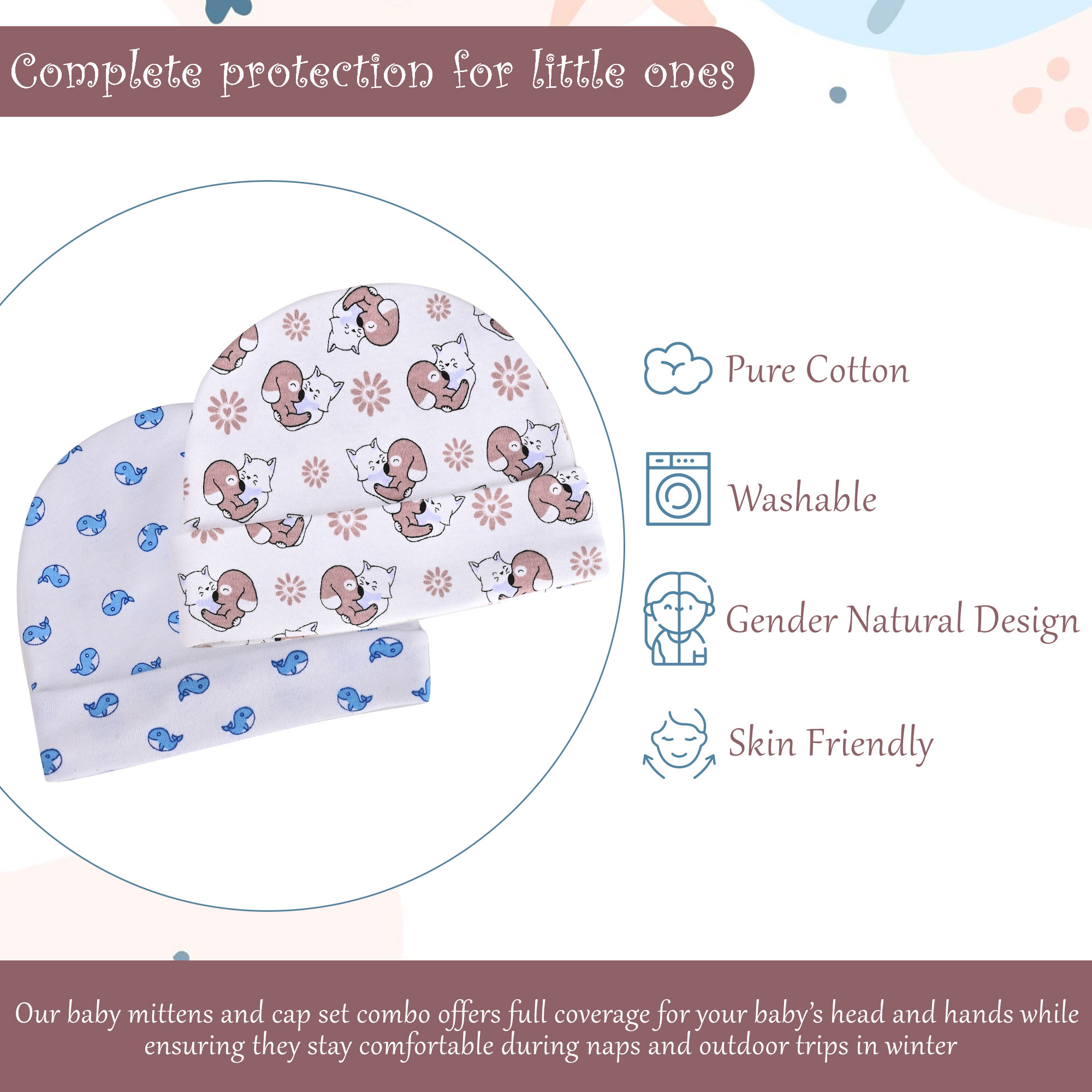 Kuber Industries 10 Pcs Washable Cotton New Born Cap Mittens and Booties Set for Girl  Boy  Winter Wear Baby Clothes  White  Brown